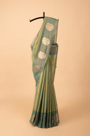 Green Tissue Silk Saree with contrast Forest Green border