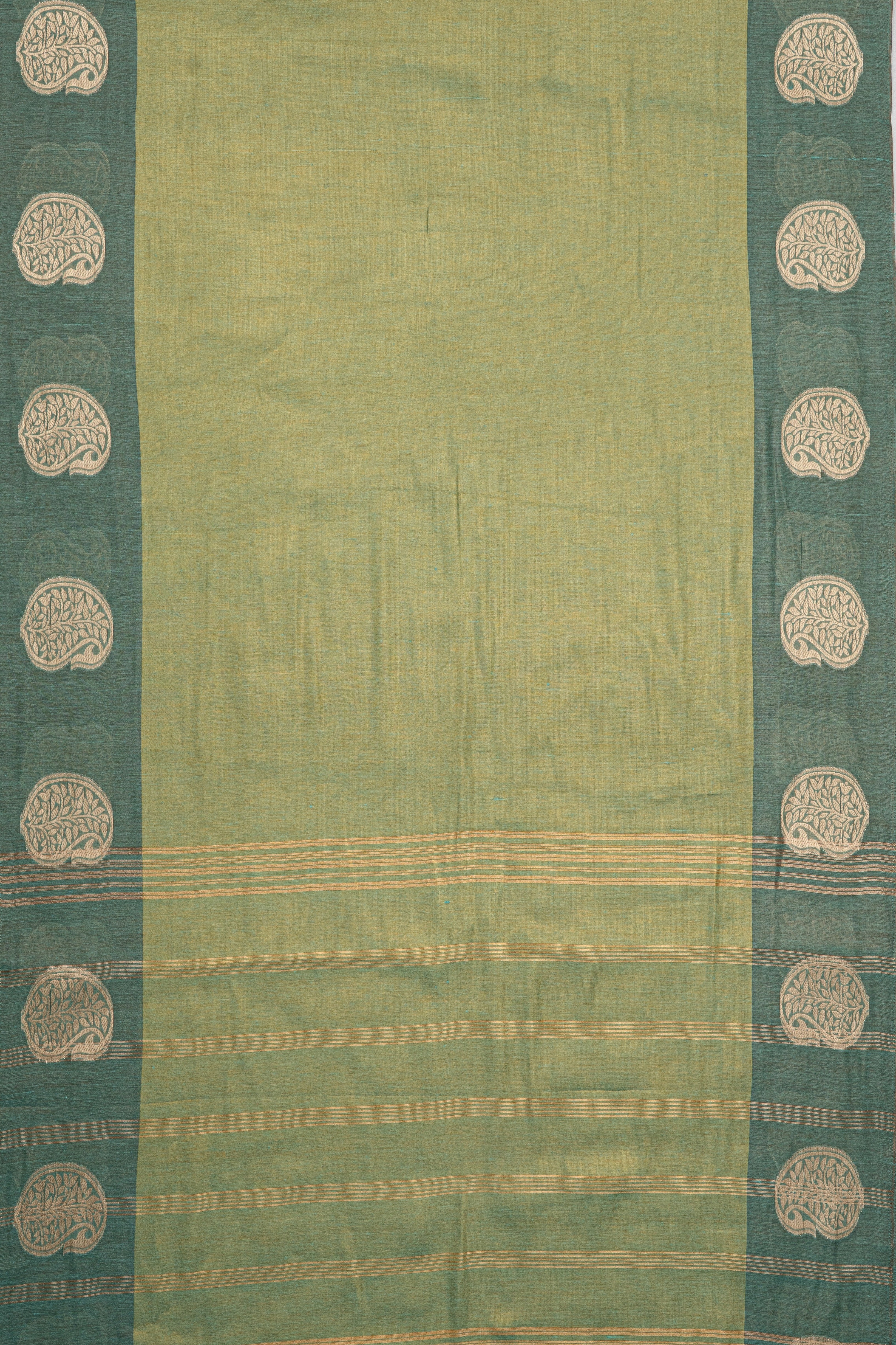 Green Tissue Silk Saree with contrast Forest Green border