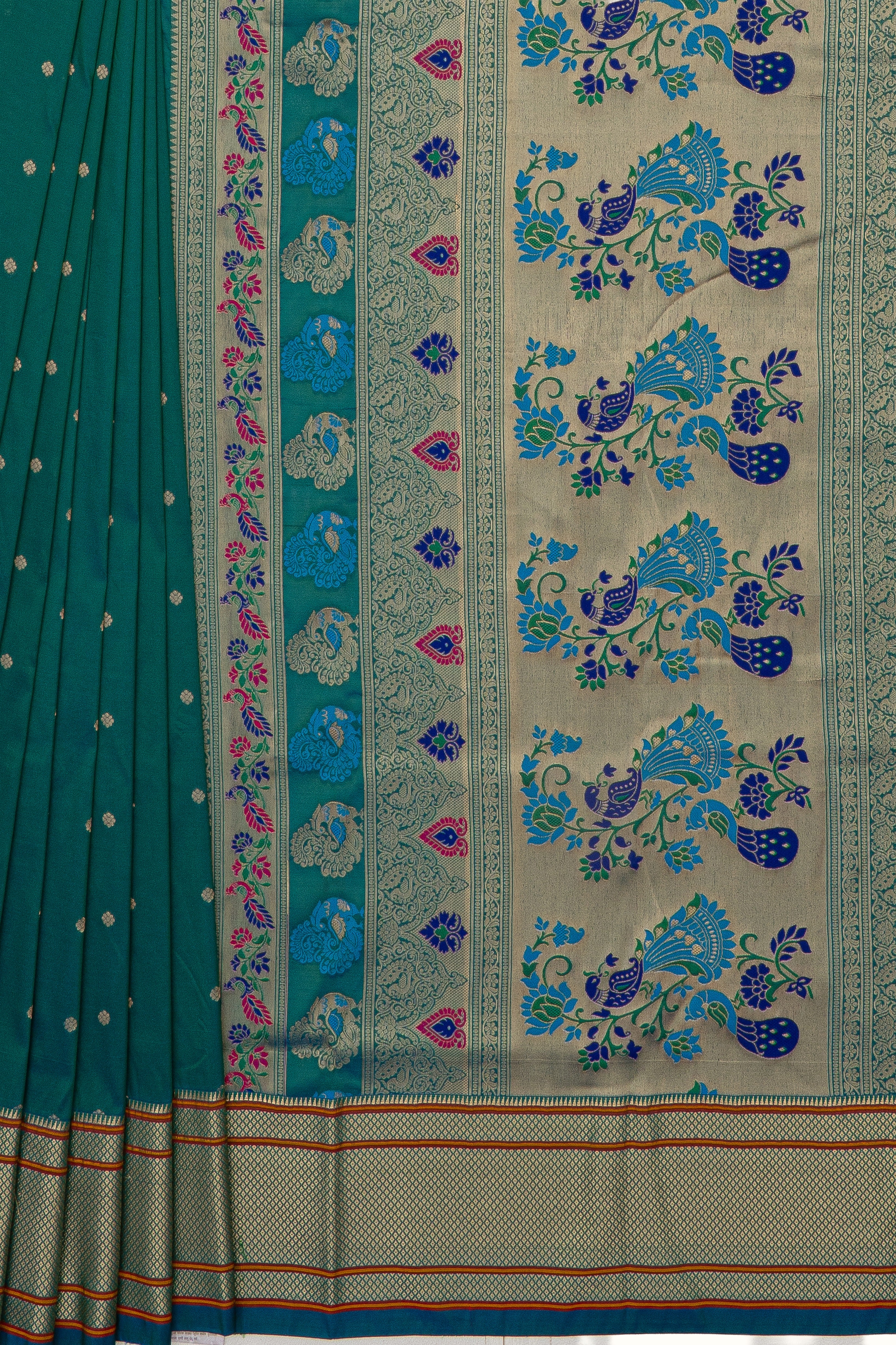 Peacock Blue Apurva Silk Paithani Saree with Self border