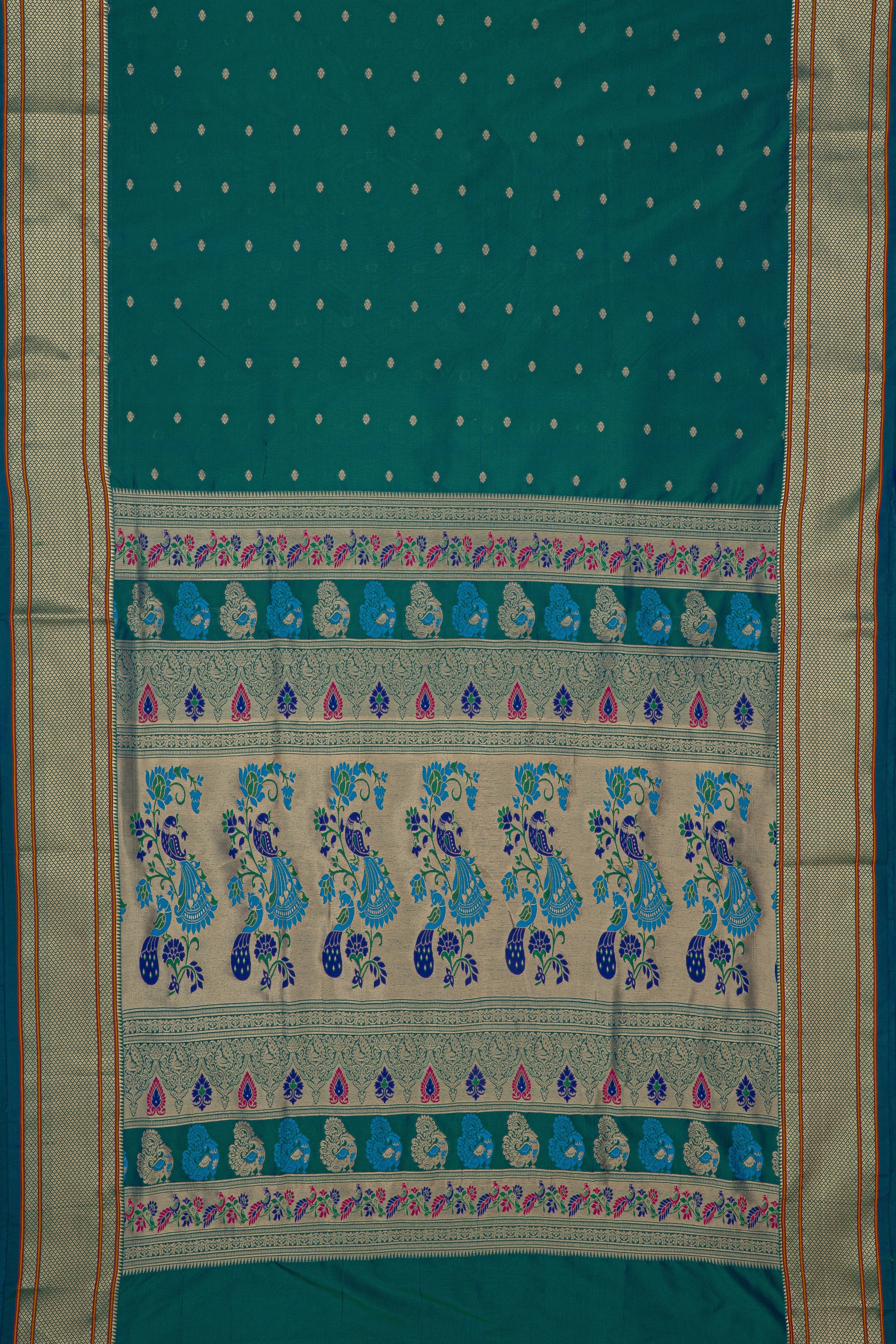 Peacock Blue Apurva Silk Paithani Saree with Self border