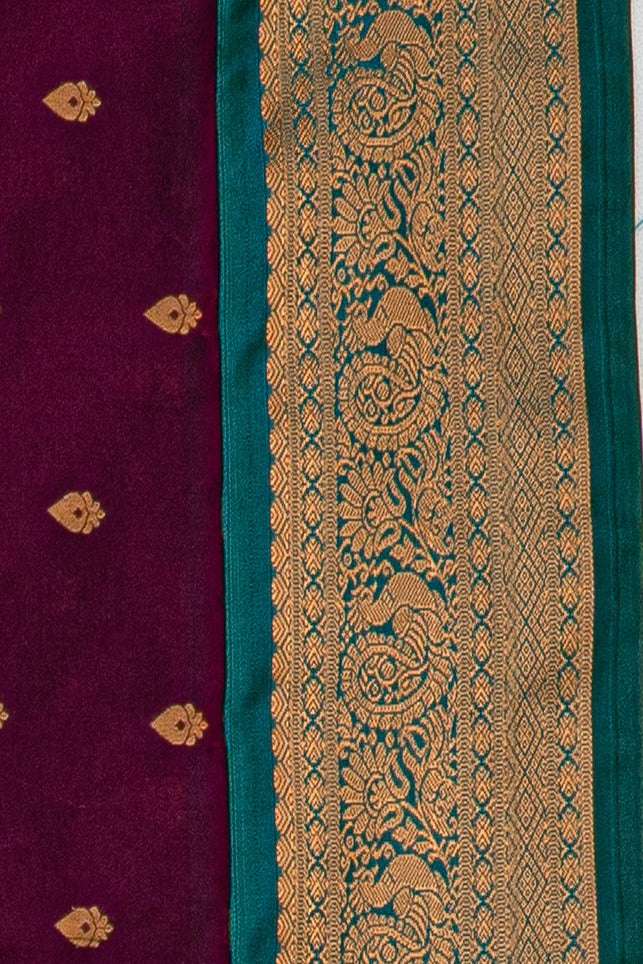Wine Apurva Silk Paithani Saree with Peacock Green border