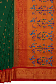 Bottle Green Apurva Silk Paithani Saree with contrast Red border