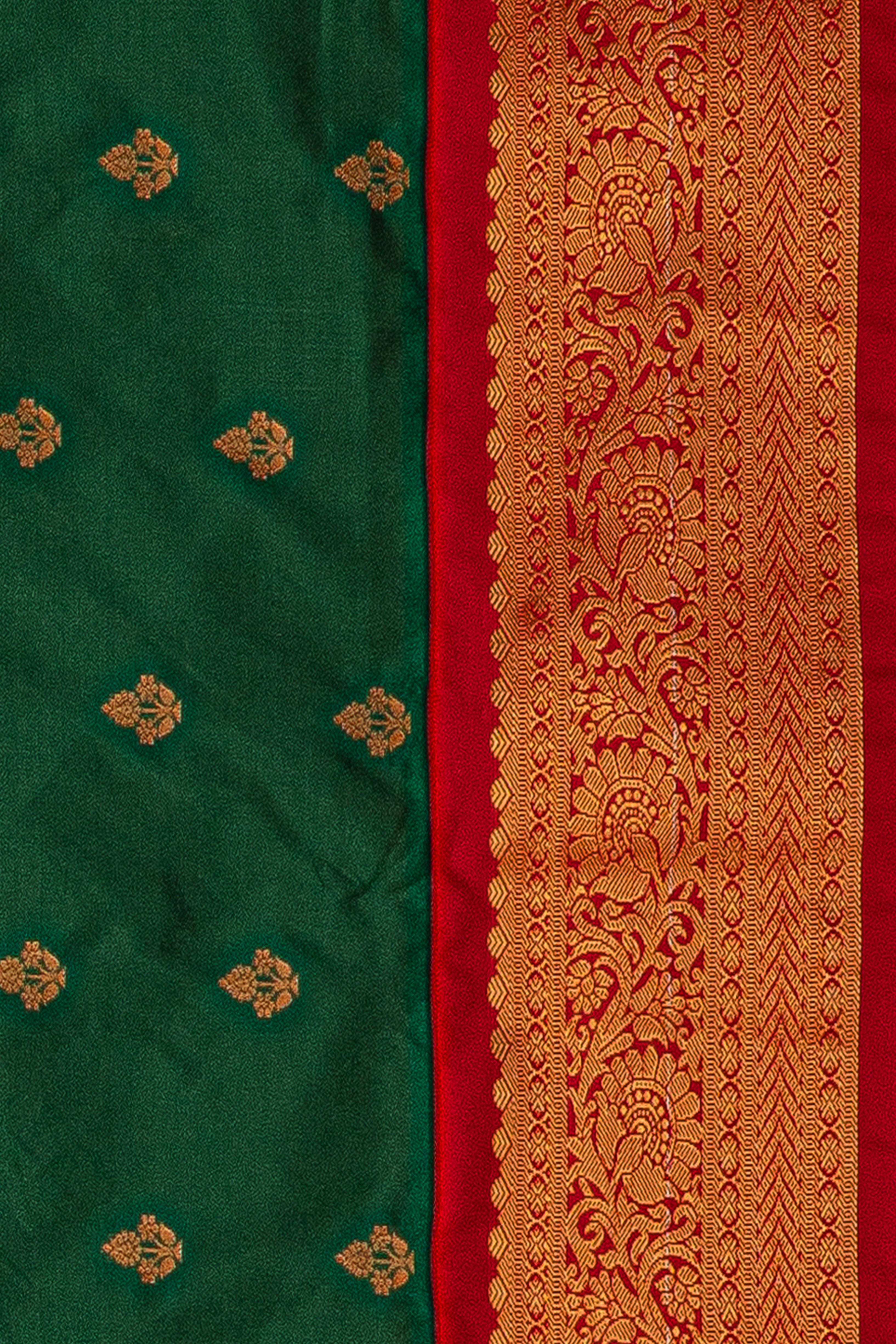 Bottle Green Apurva Silk Paithani Saree with contrast Red border