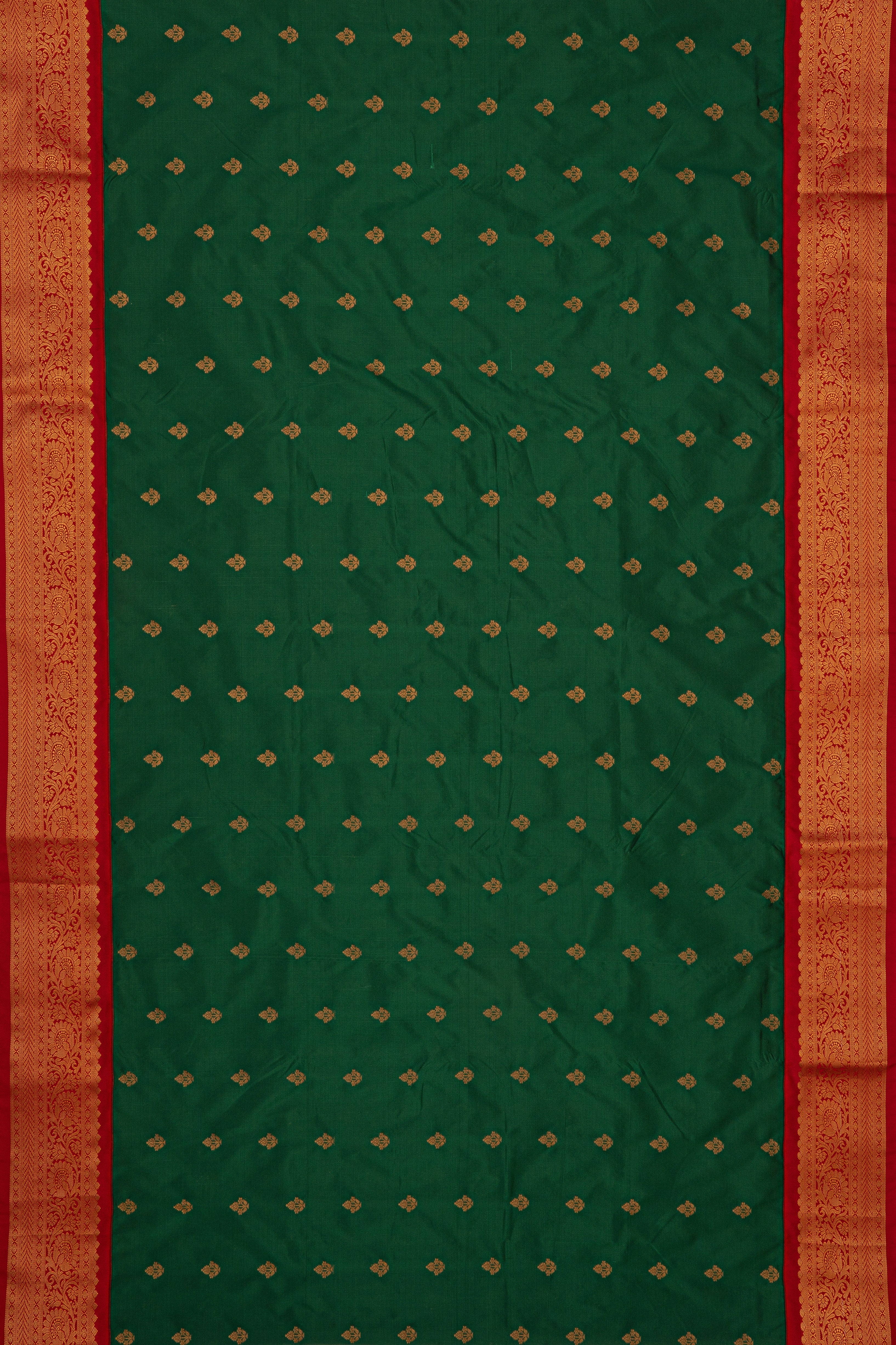 Bottle Green Apurva Silk Paithani Saree with contrast Red border