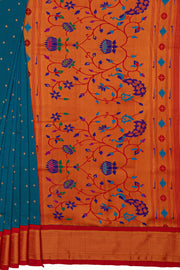 Blue Apurva Silk Paithani Saree with contrast Red border