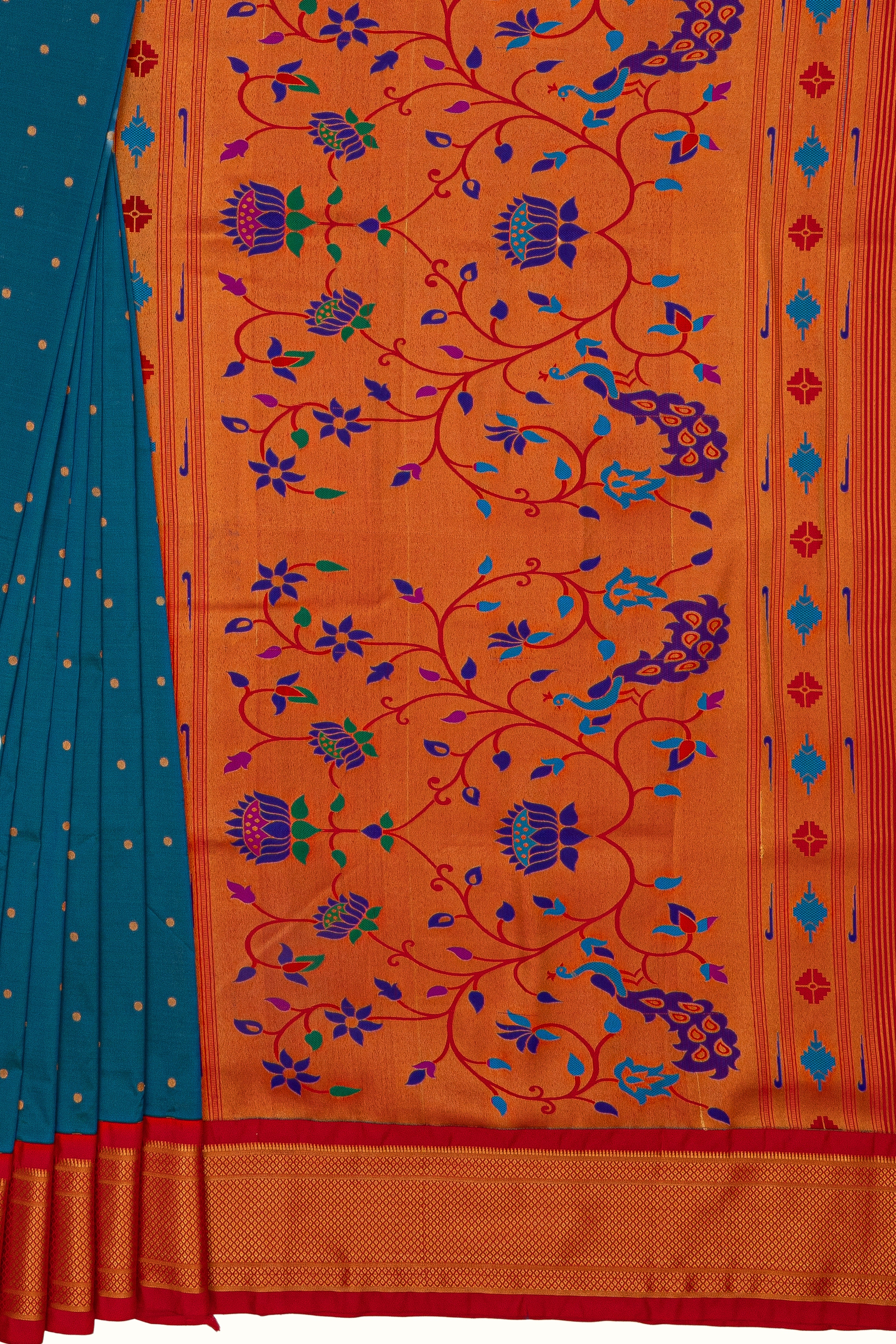 Blue Apurva Silk Paithani Saree with contrast Red border