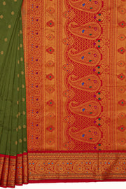 Mehndi Green Apurva Silk Paithani Saree with Red border