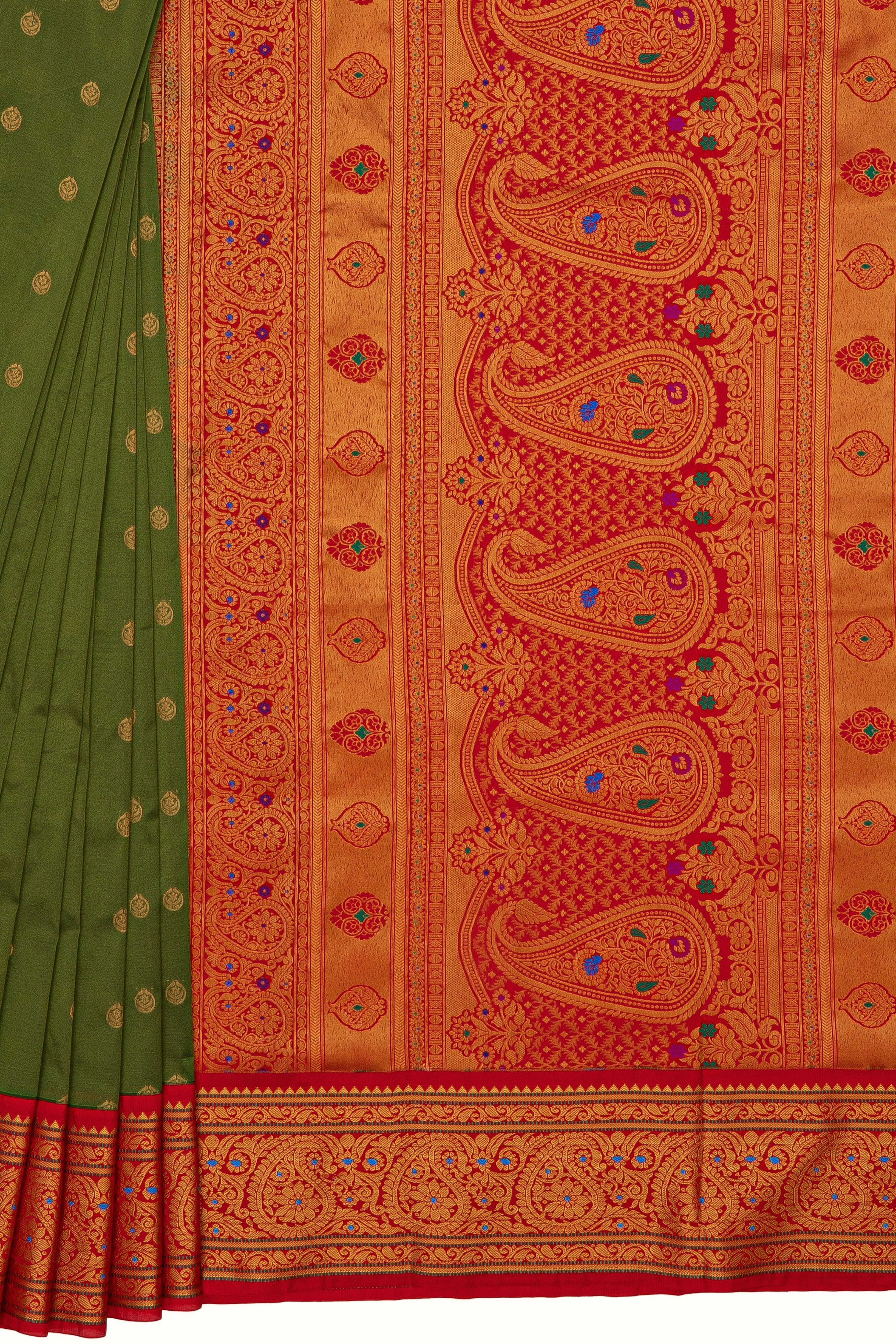 Mehndi Green Apurva Silk Paithani Saree with Red border