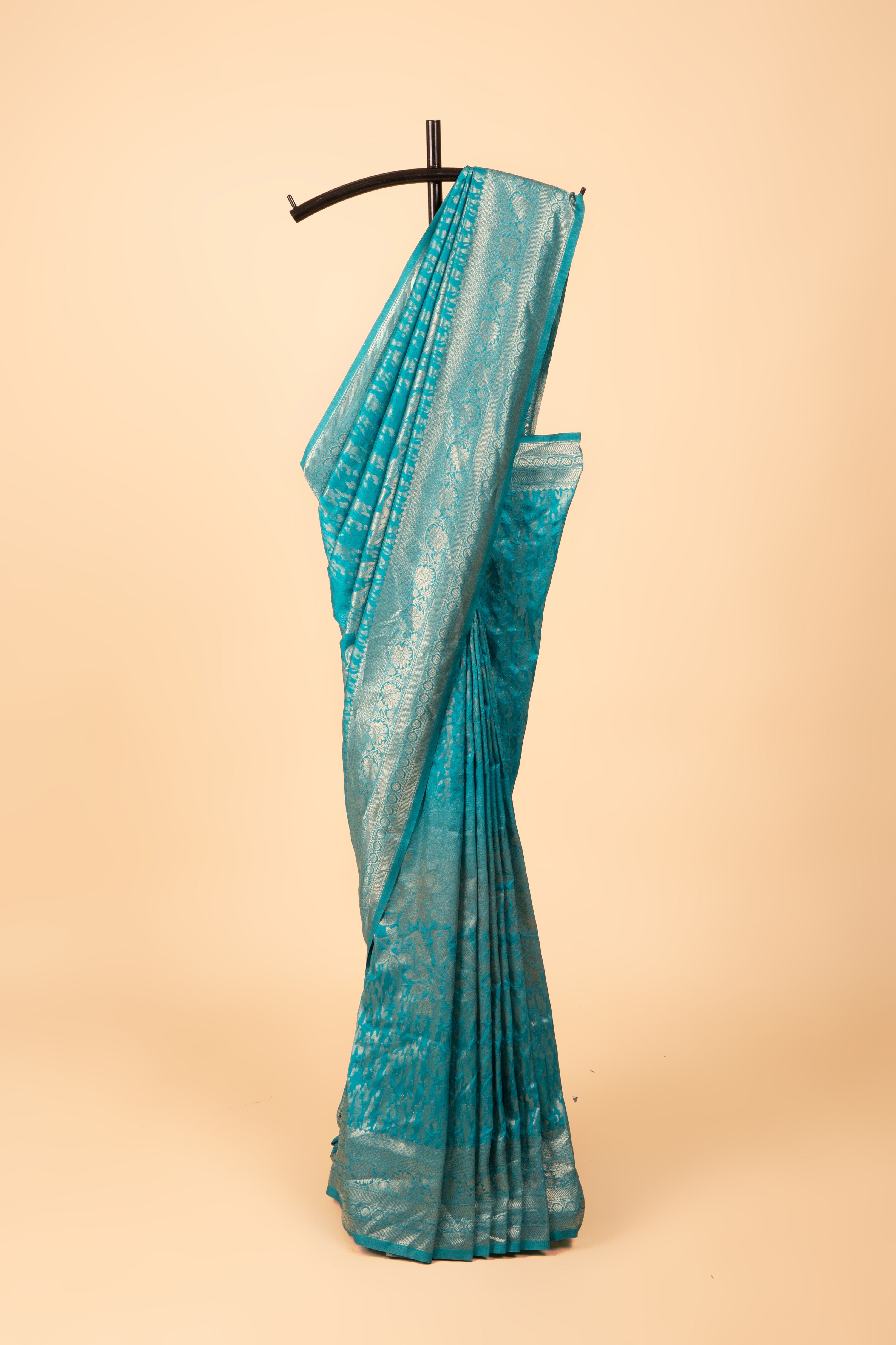 Peacock Green Katan Silk Saree with self Brocade blouse