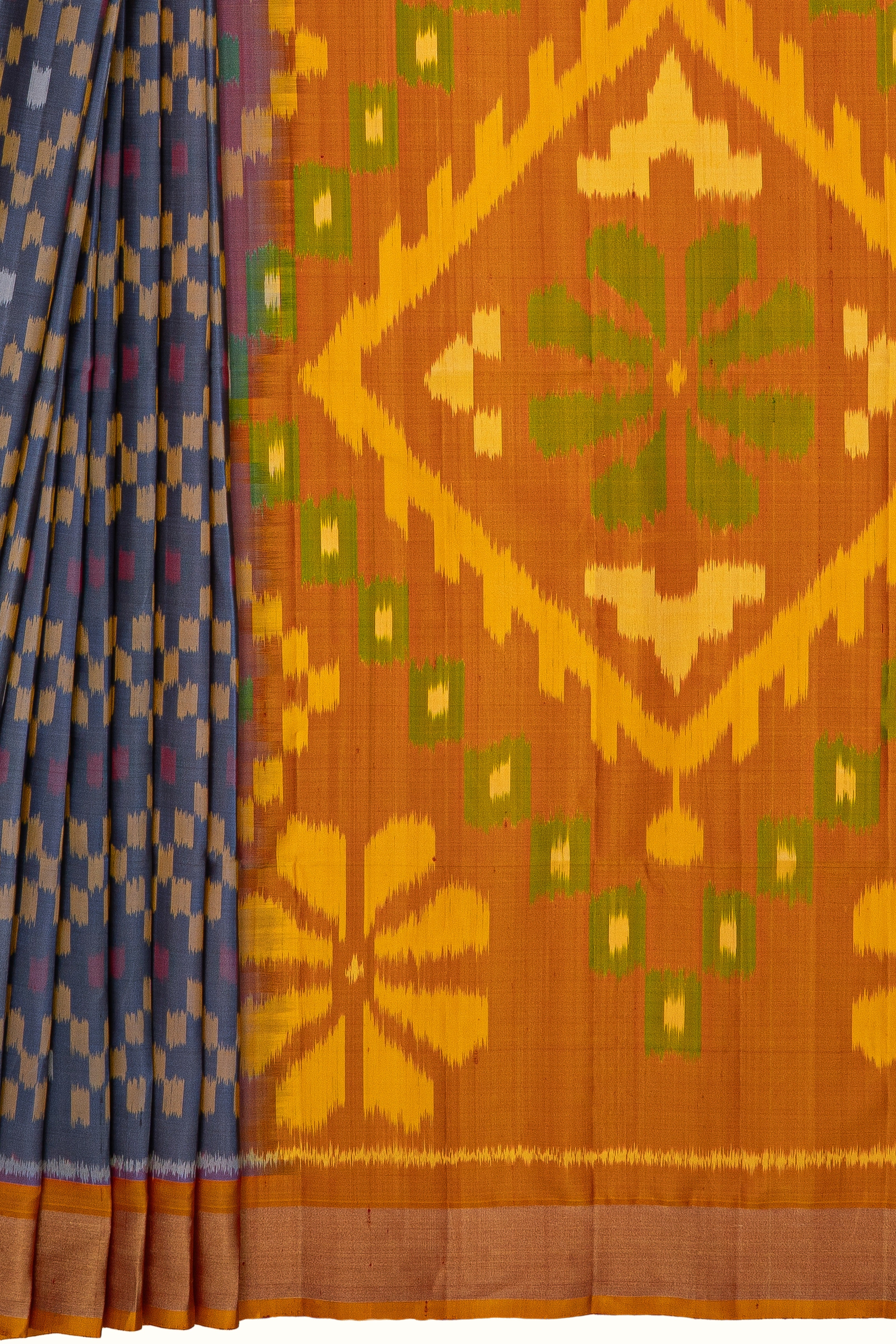 Cloudy Blue and Orange Pure Silk Patola Saree