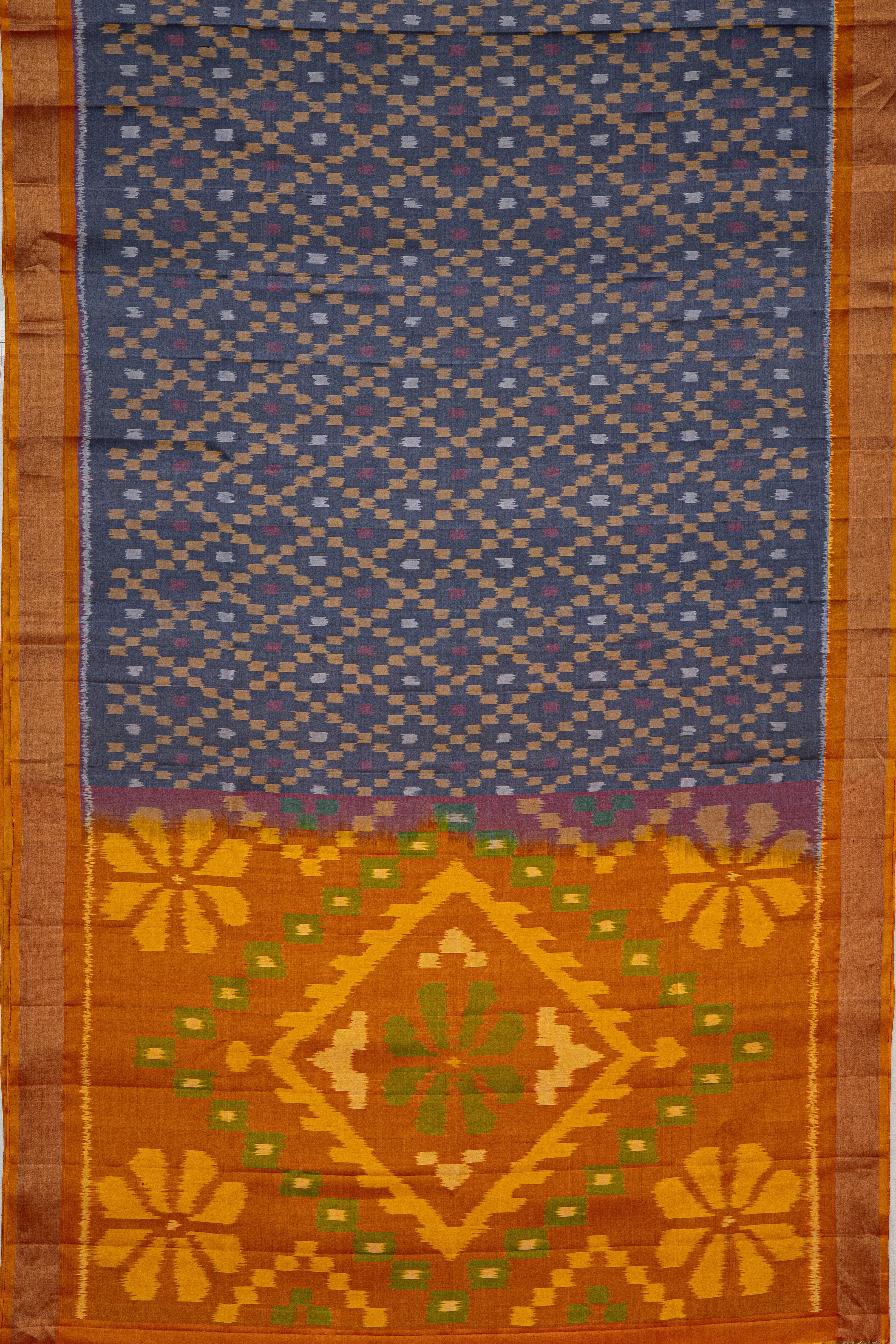 Cloudy Blue and Orange Pure Silk Patola Saree