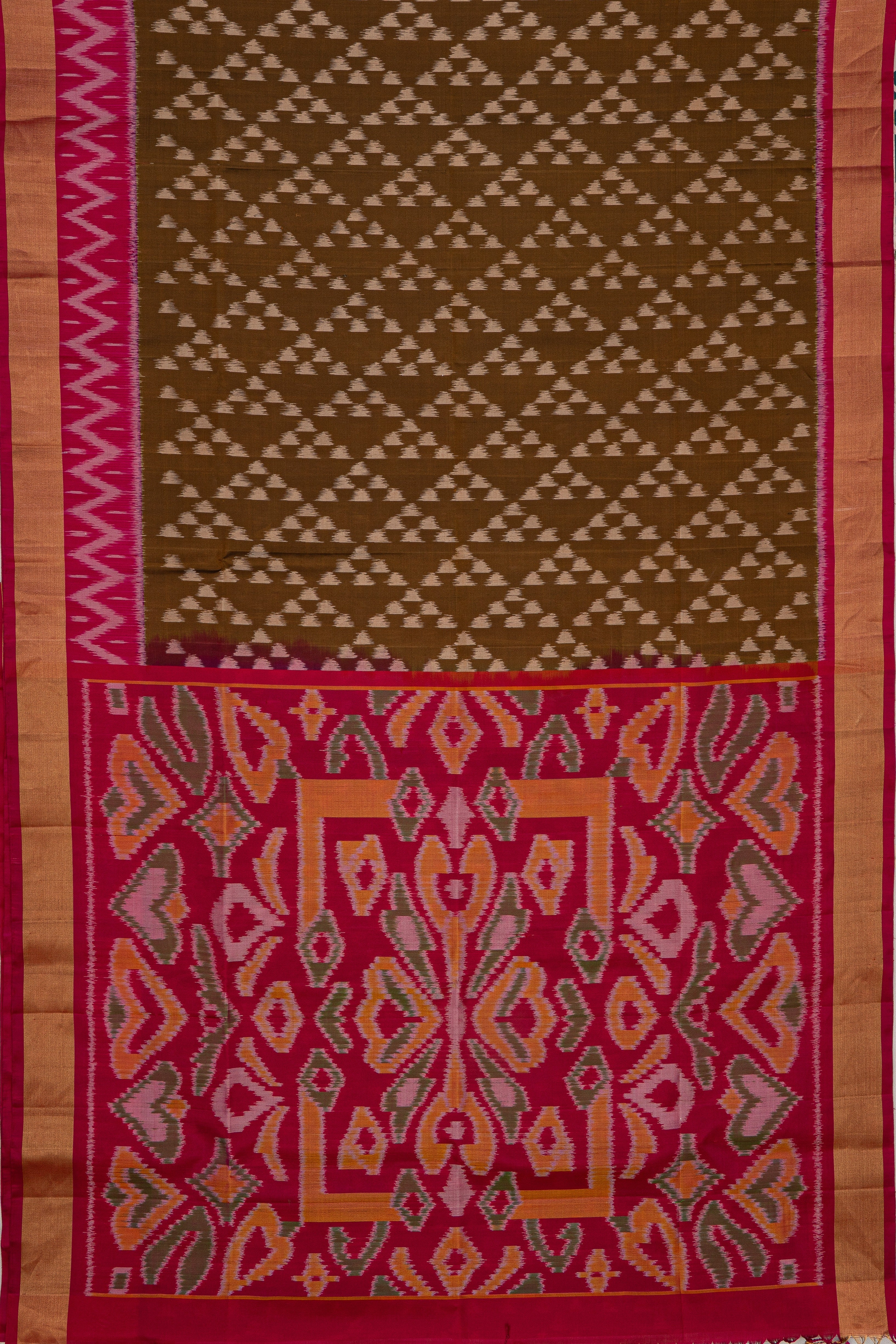 Mehndi Green and Pink Pure Silk Patola Saree