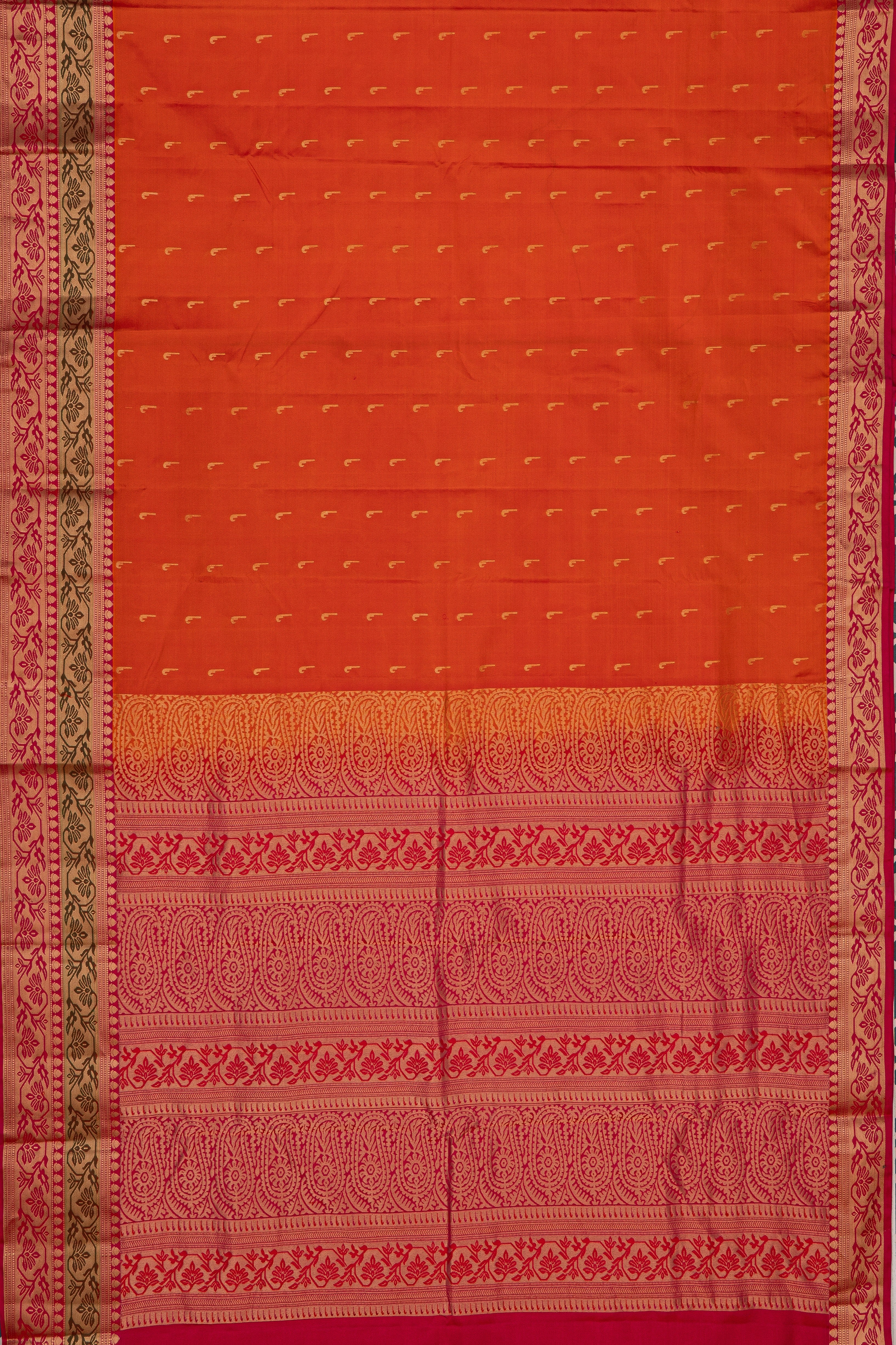 Orange Pure Silk Saree with Asawali border