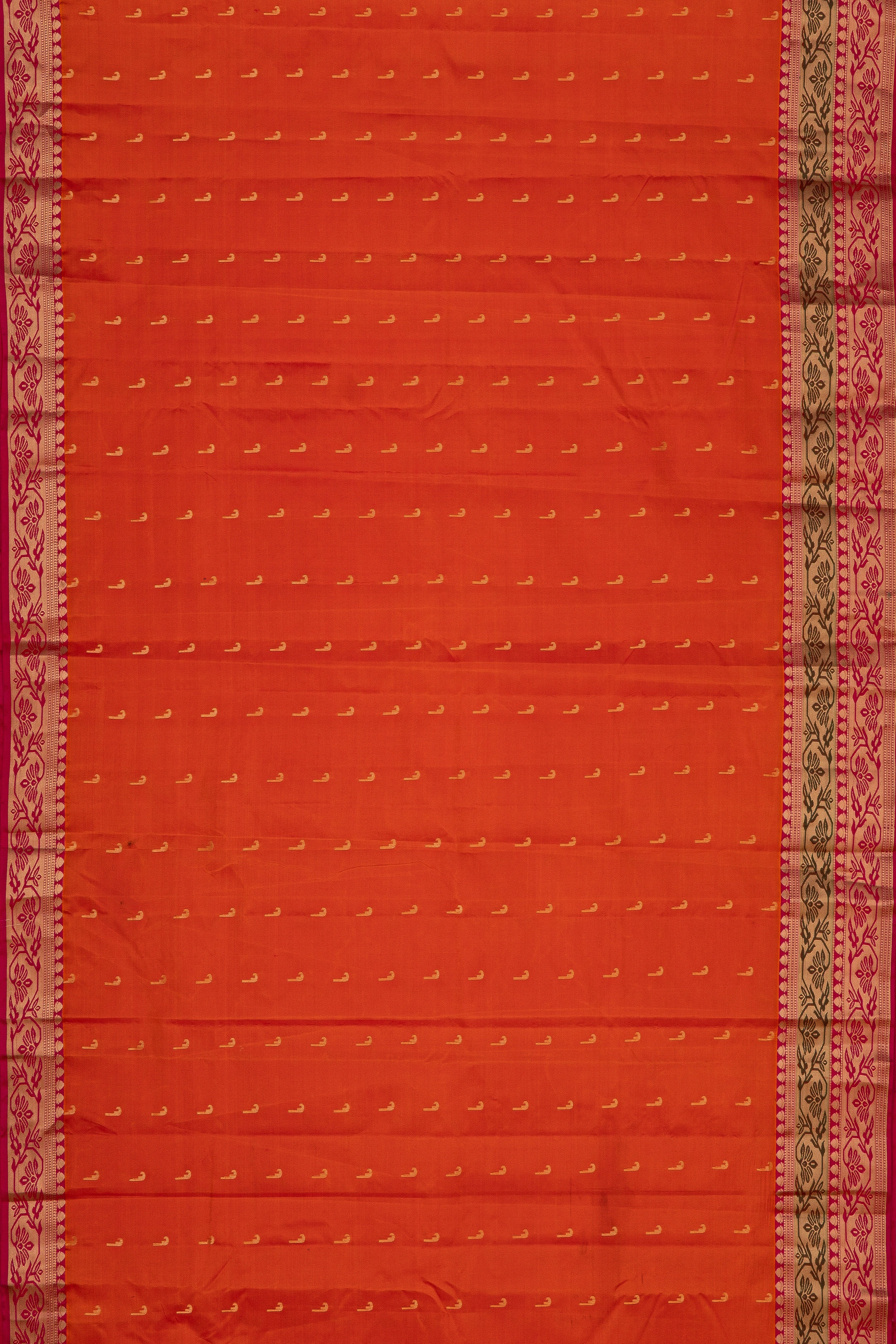 Orange Pure Silk Saree with Asawali border