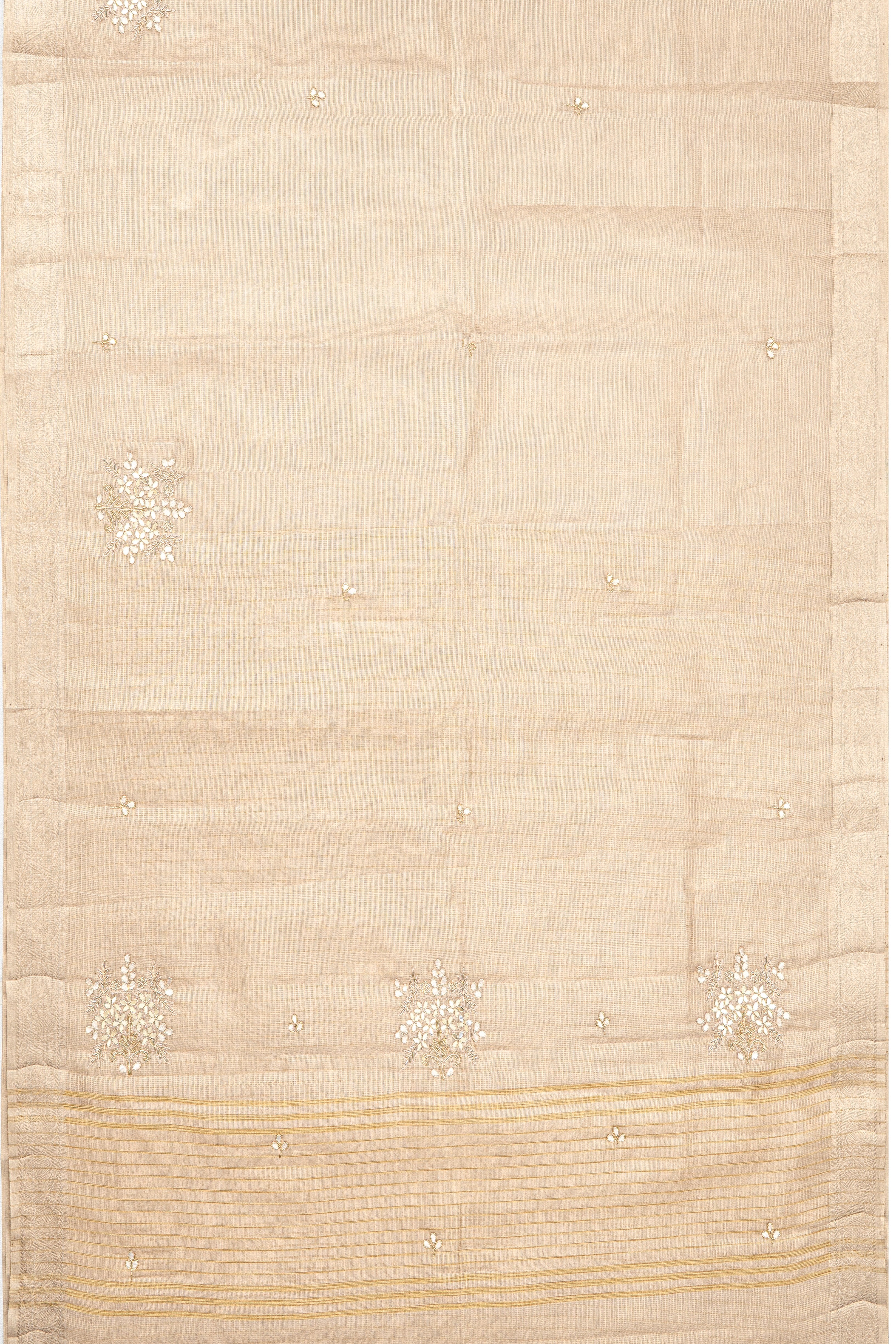 White Gold Tissue Silk Saree with Gota Patti Stonework