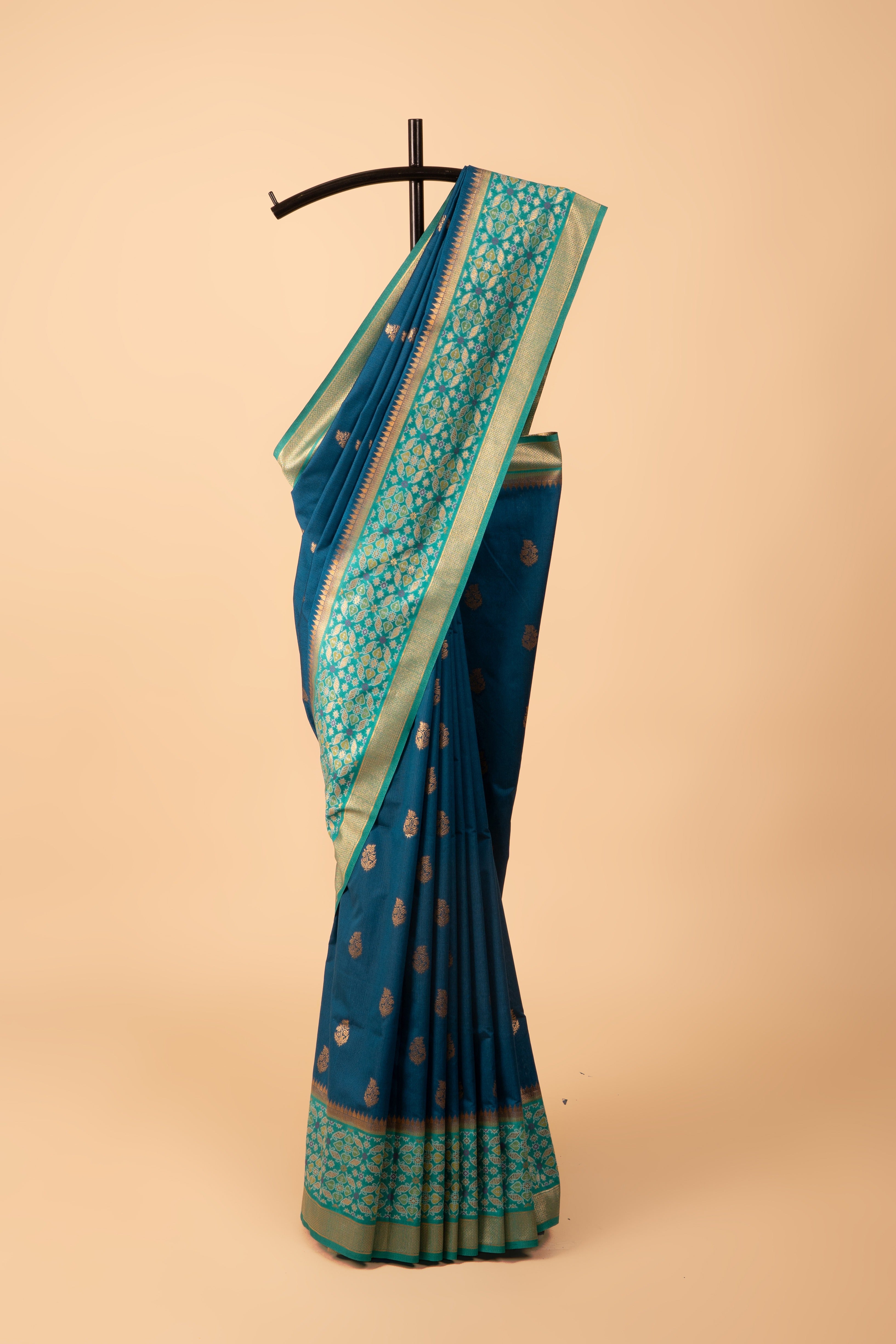 Royal Blue Tussar Silk Saree with Patola border