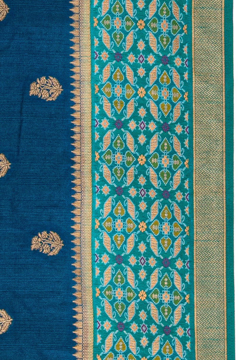 Royal Blue Tussar Silk Saree with Patola border