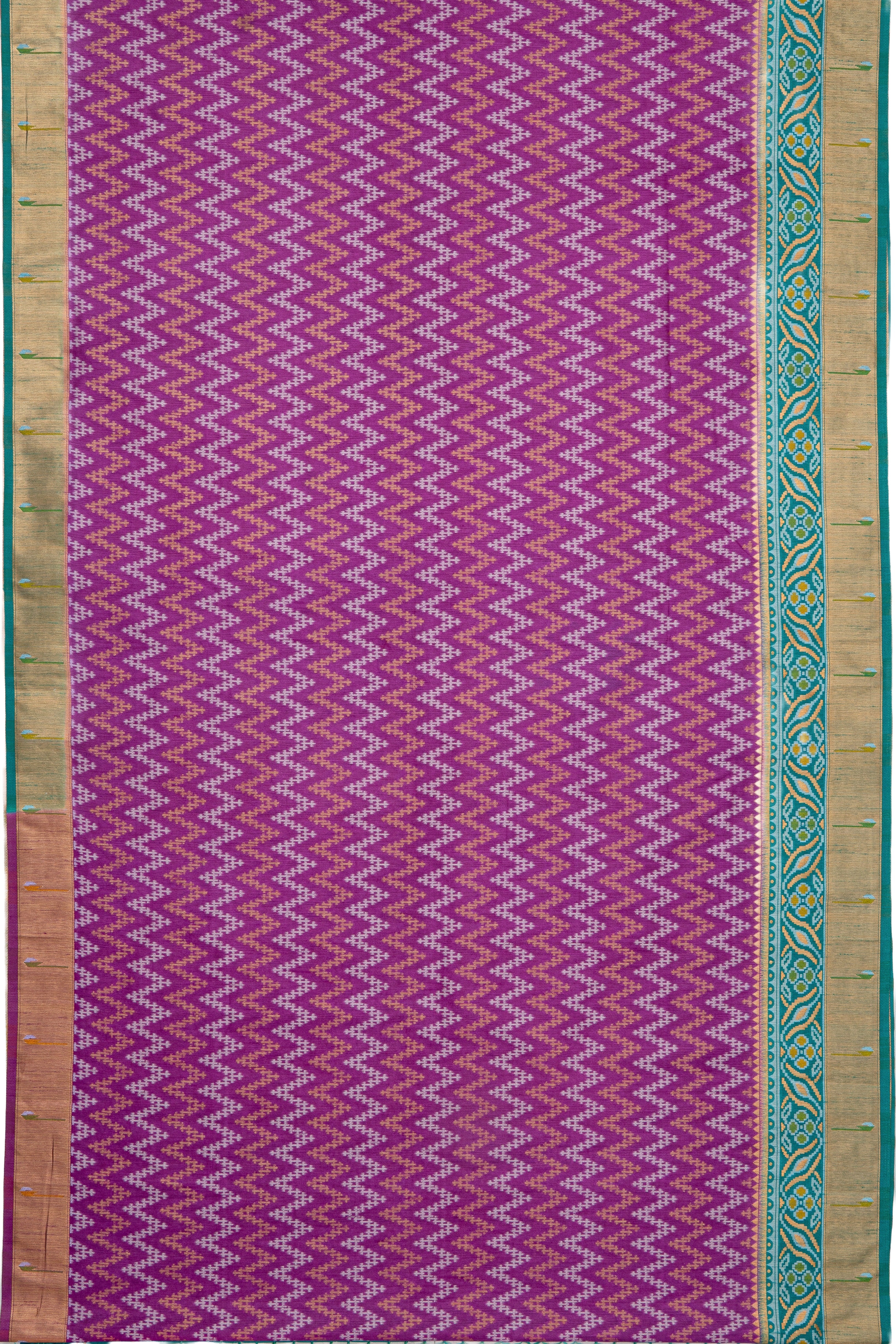 Purple Tussar Silk Patola Saree with contrast Sea Green border