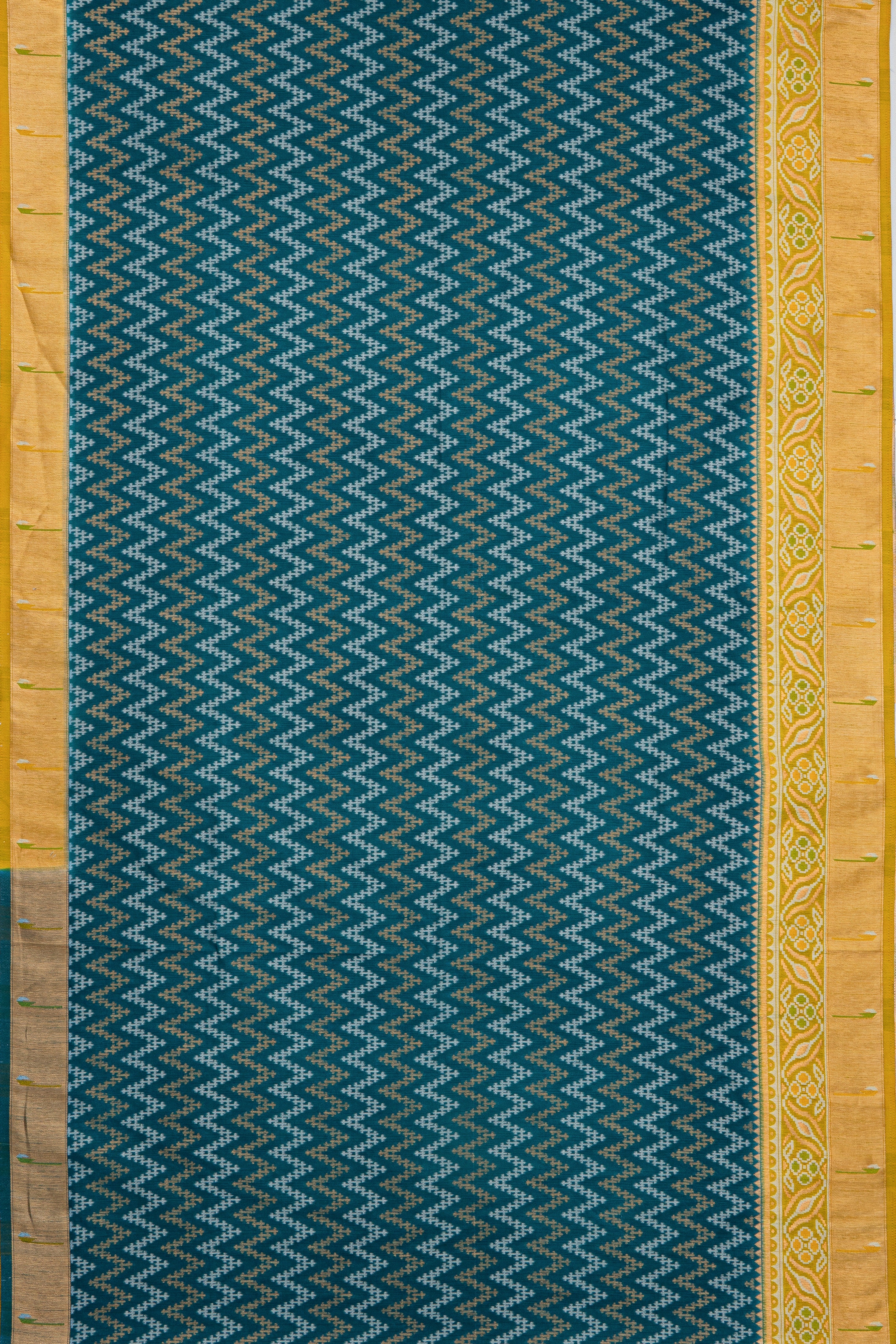 Rama Green Tussar Silk Patola Saree with contrast Yellow border
