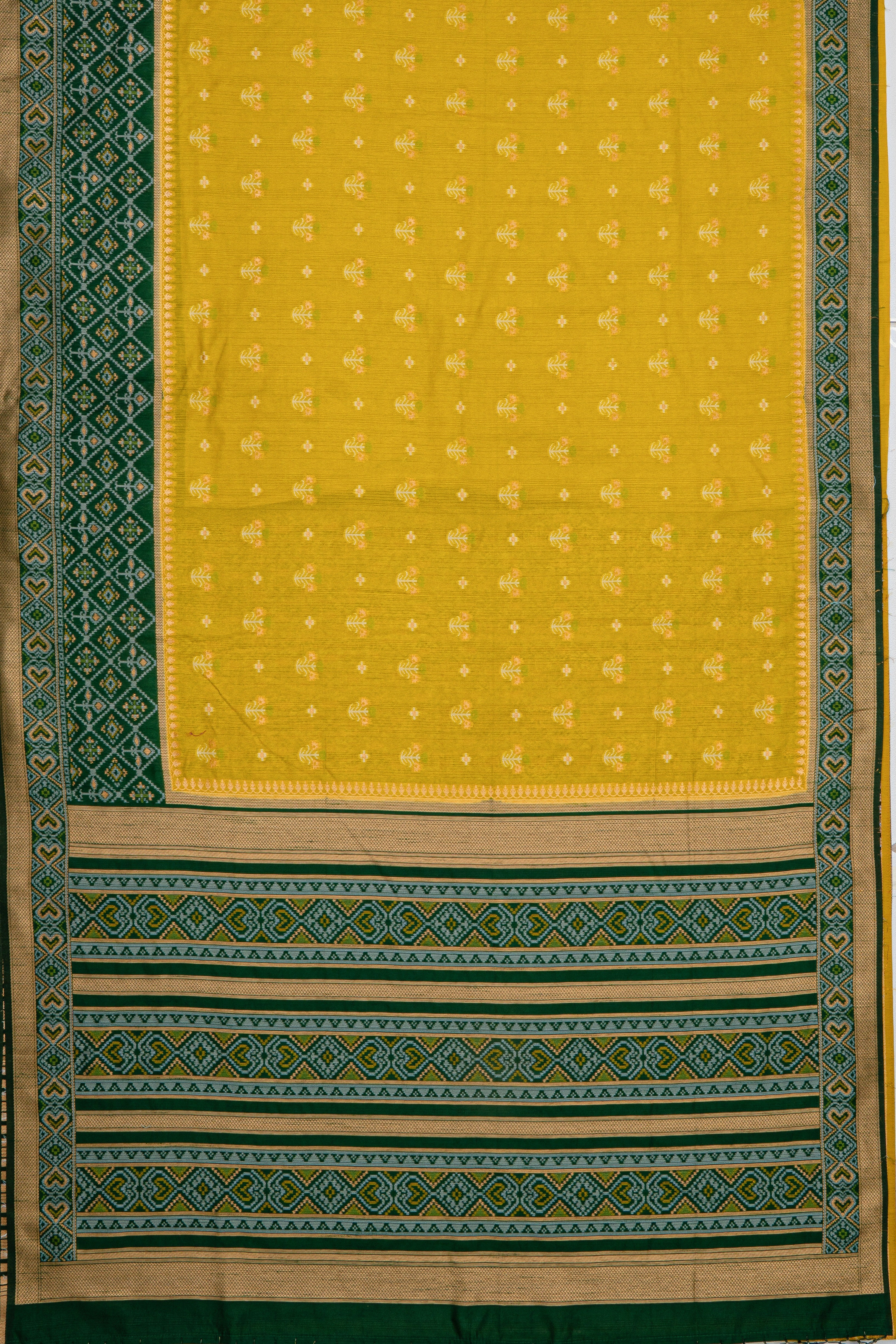 Mehndi Green Tussar Silk Patola Saree with contrast Dark Green border