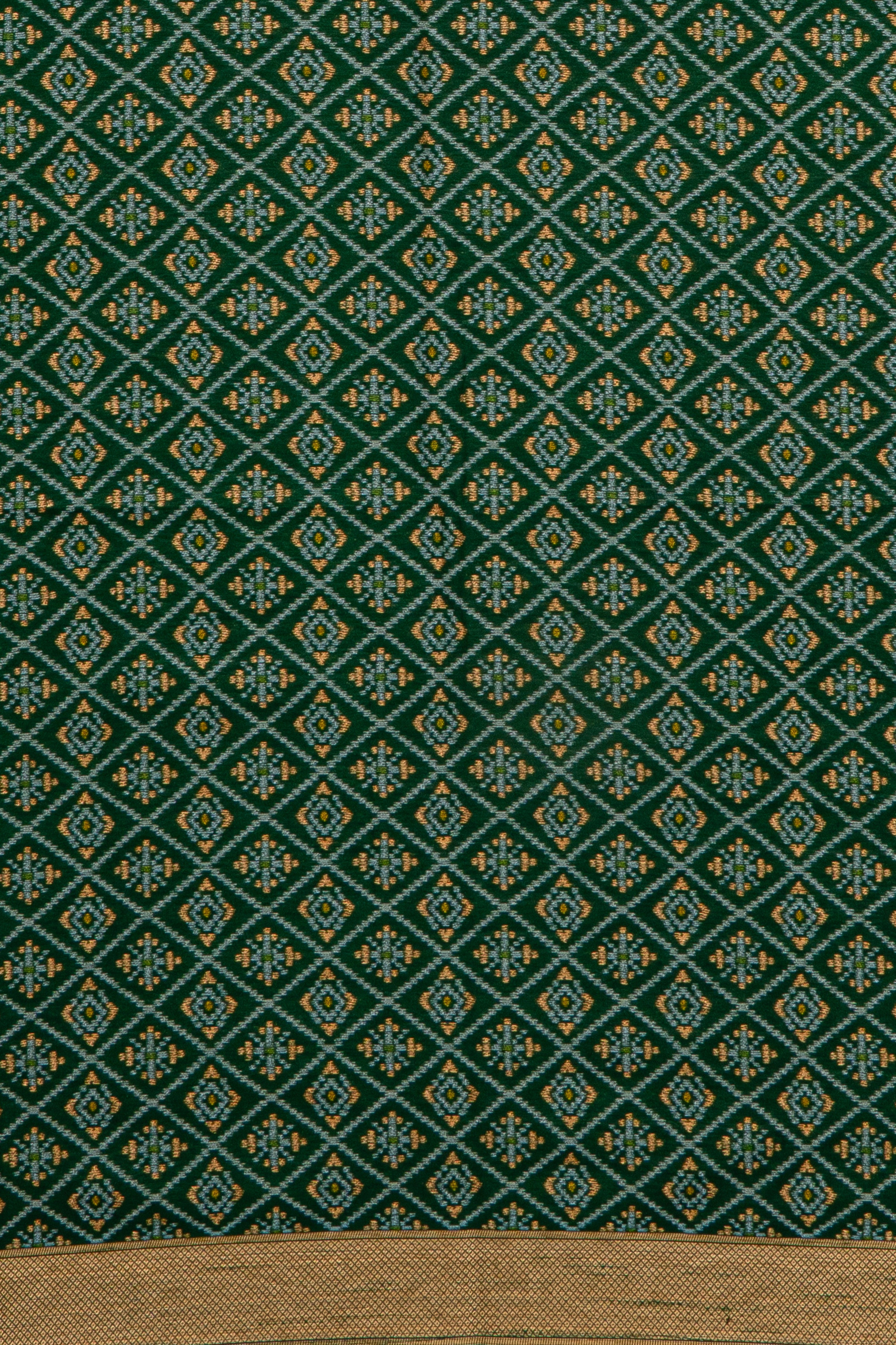 Mehndi Green Tussar Silk Patola Saree with contrast Dark Green border