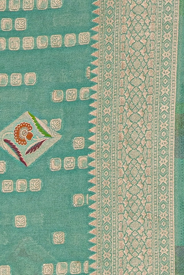 Pastel Green Georgette Saree with Gold Zariwork