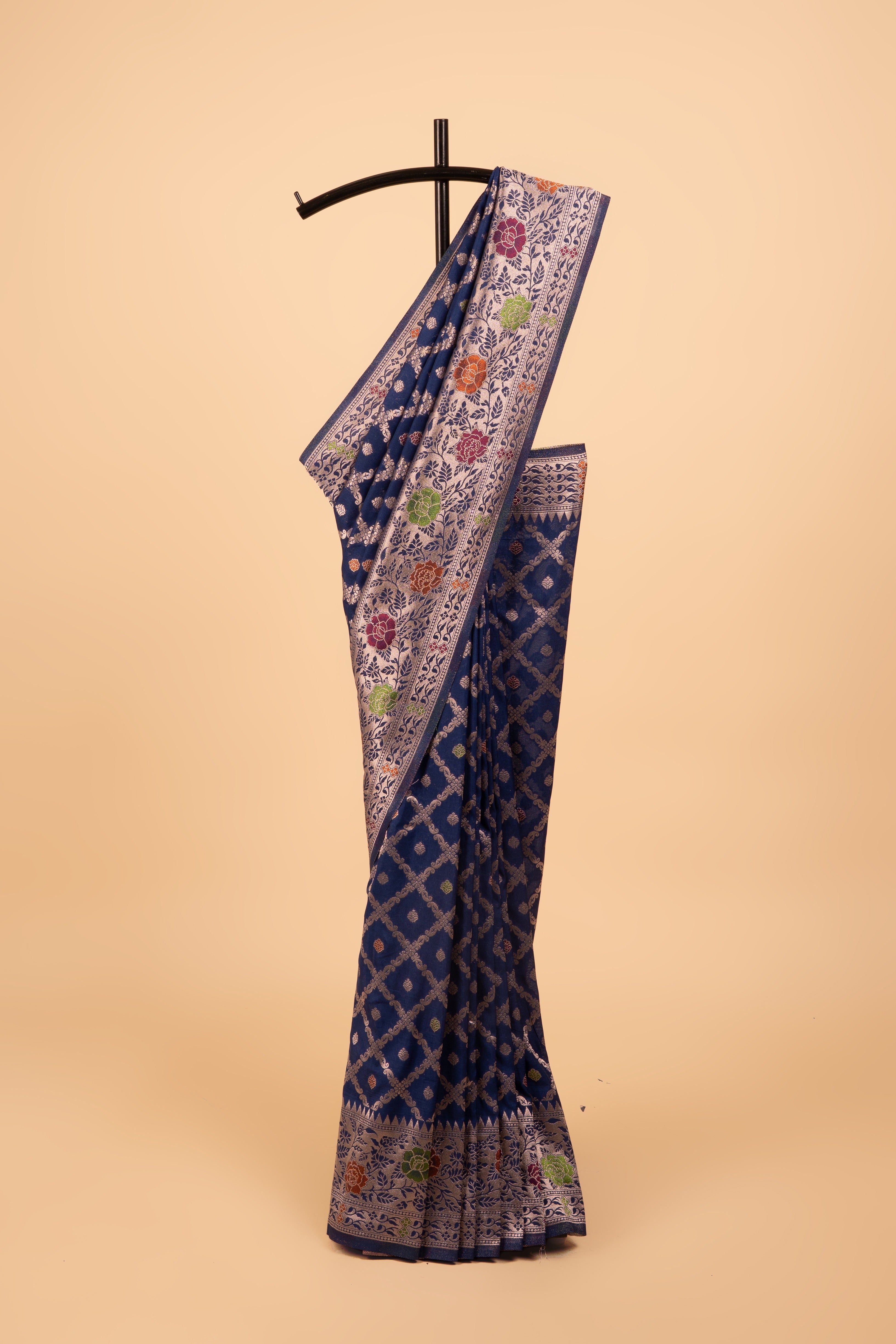Midnight Blue Georgette Saree with Silver Zariwork