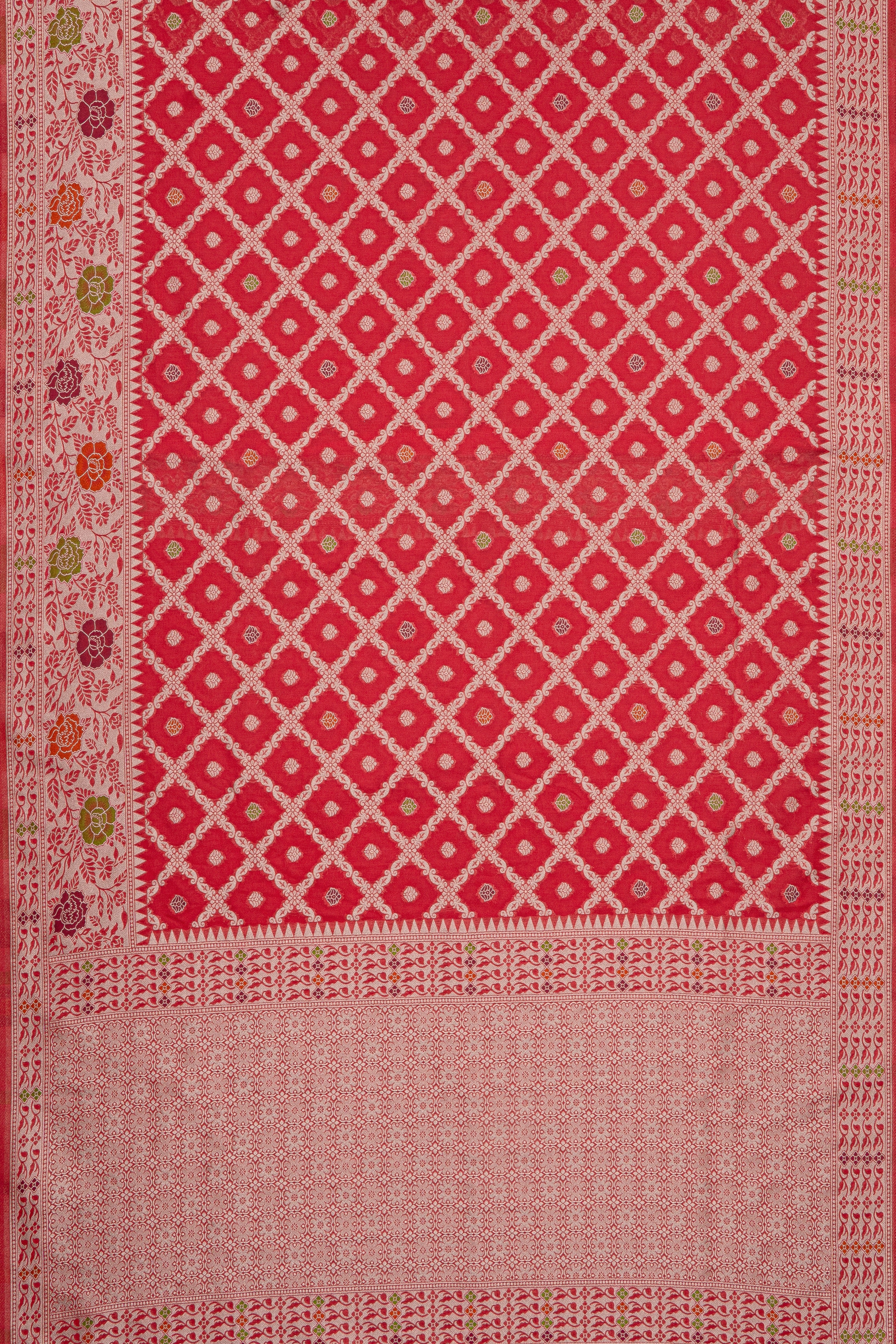 Cherry Red Georgette Saree with Silver Zariwork