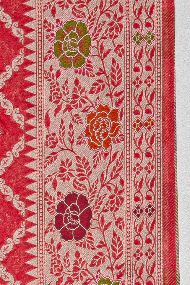 Cherry Red Georgette Saree with Silver Zariwork