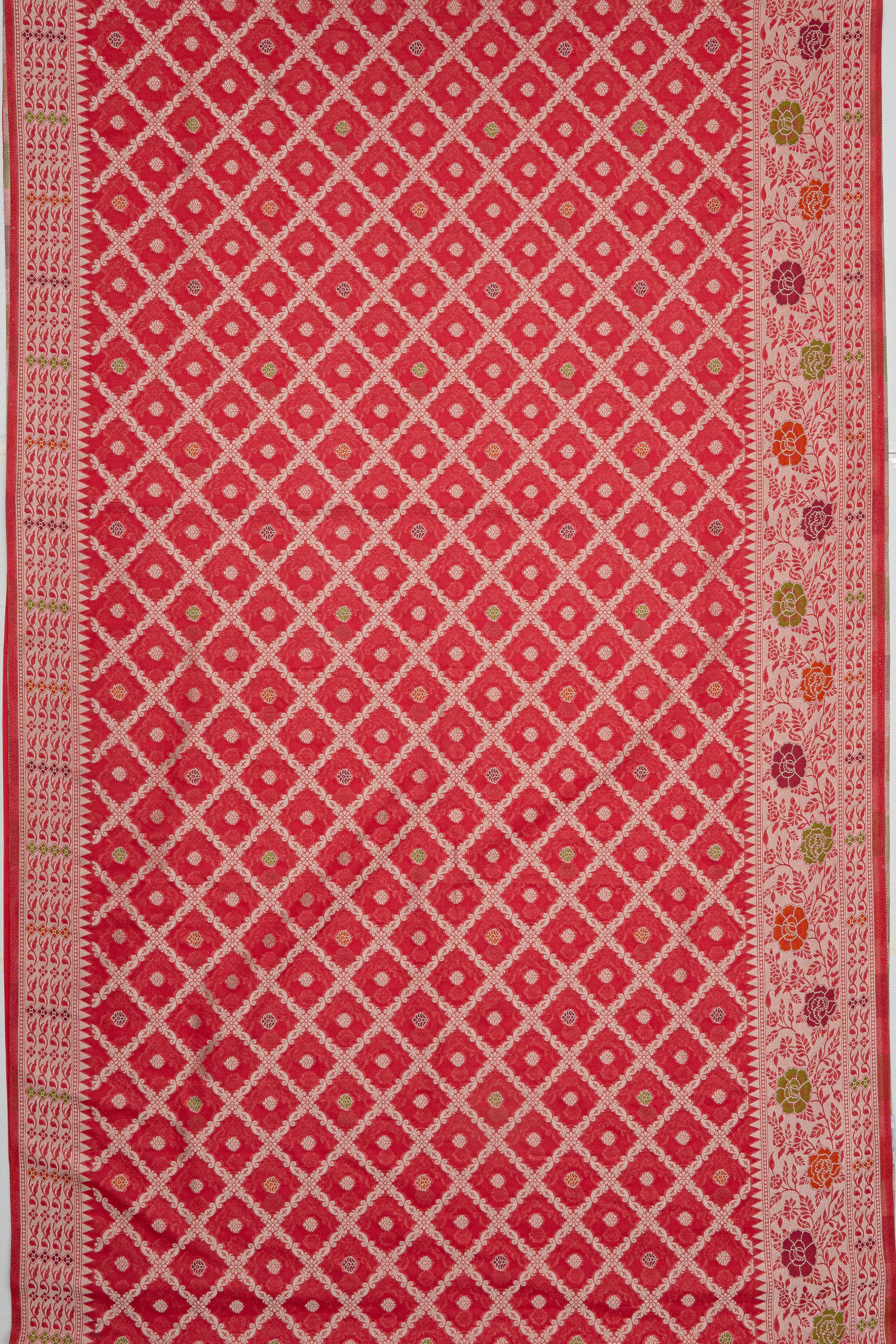 Cherry Red Georgette Saree with Silver Zariwork