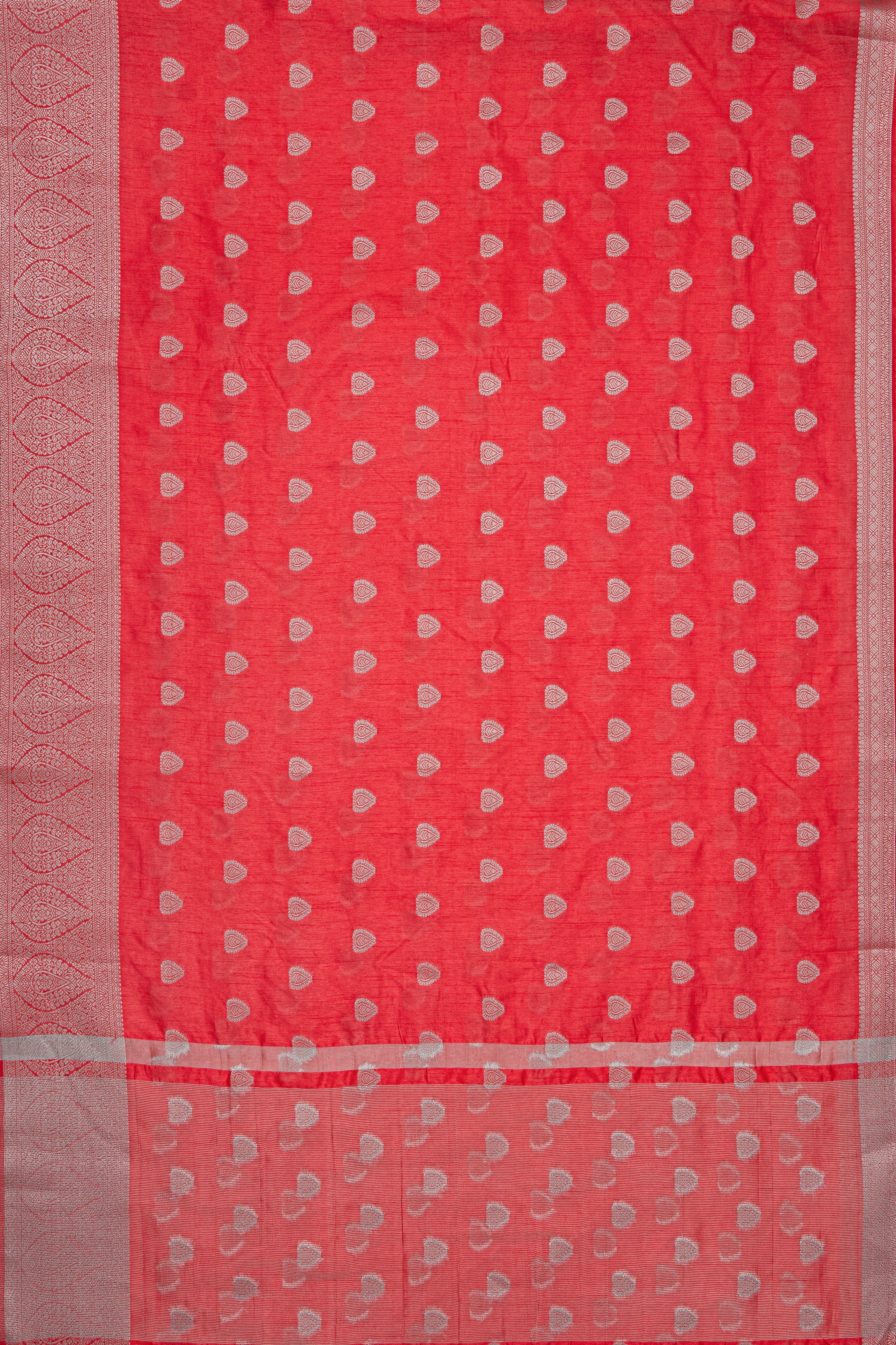 Red Raw Silk Banarasi Saree with Silver Zariwork