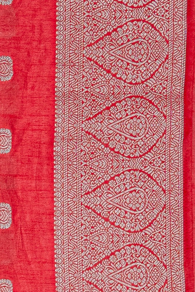 Red Raw Silk Banarasi Saree with Silver Zariwork