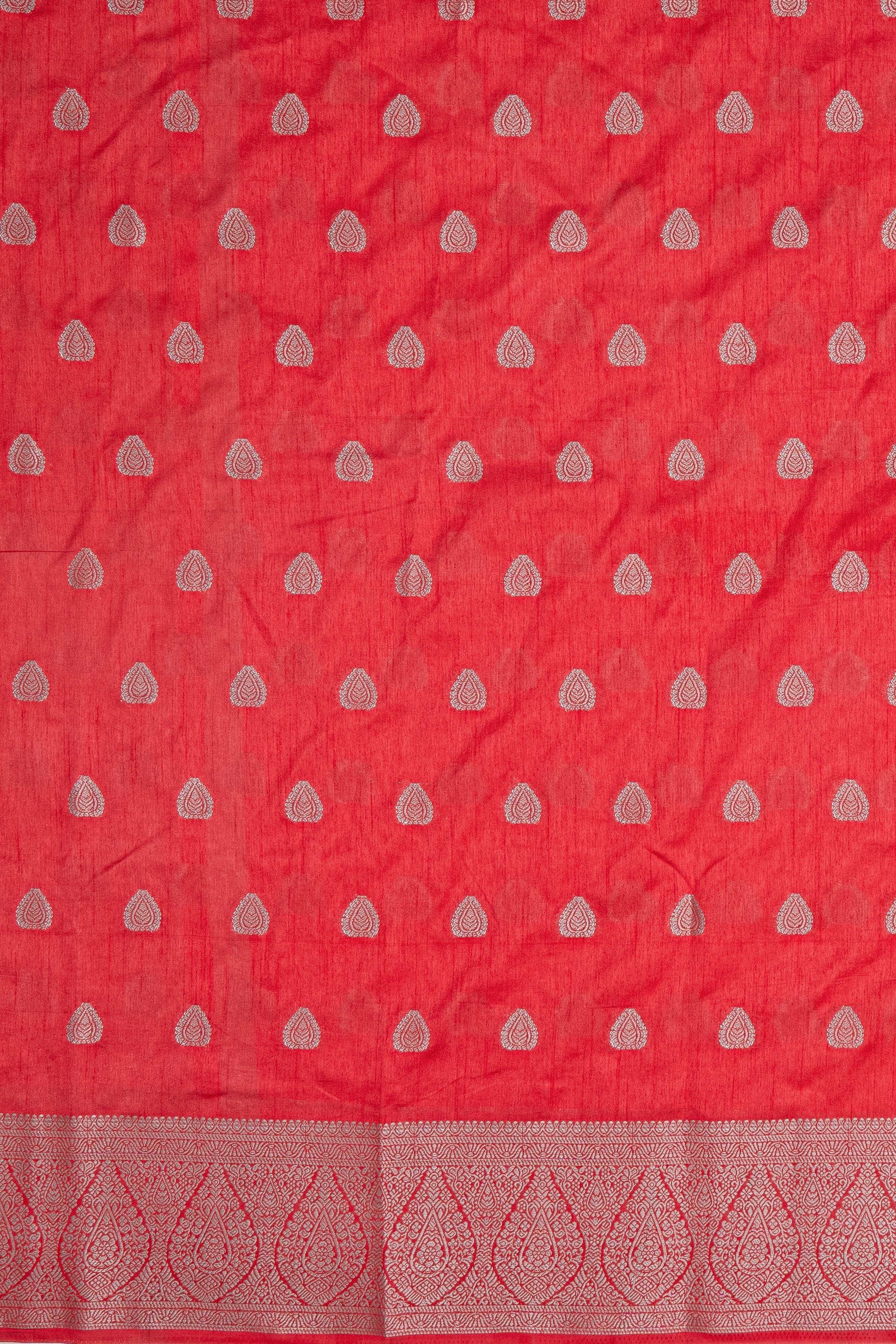 Red Raw Silk Banarasi Saree with Silver Zariwork