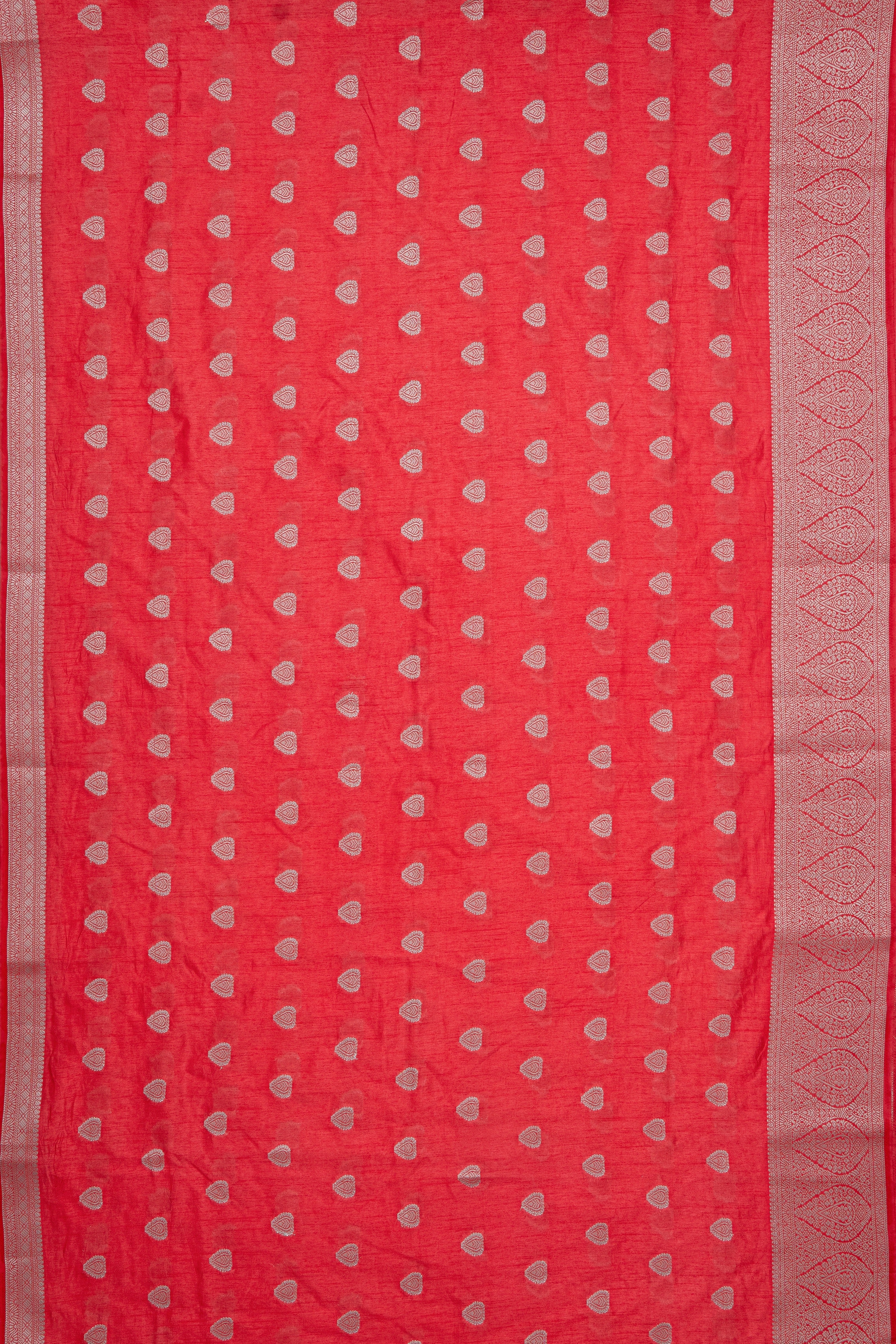 Red Raw Silk Banarasi Saree with Silver Zariwork