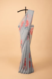 Pastel Blue Tussar Silk Saree with Floral print