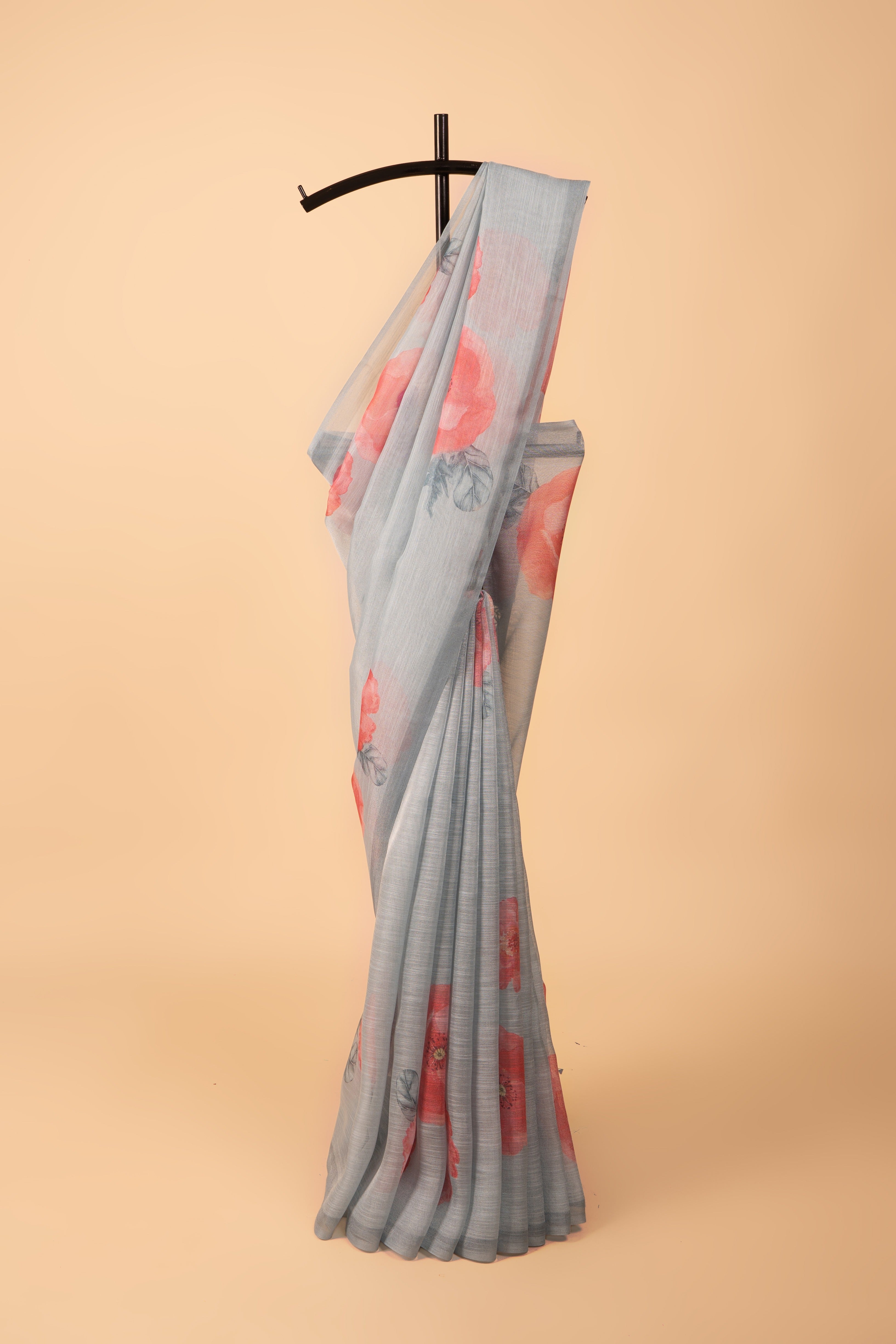 Pastel Blue Tussar Silk Saree with Floral print