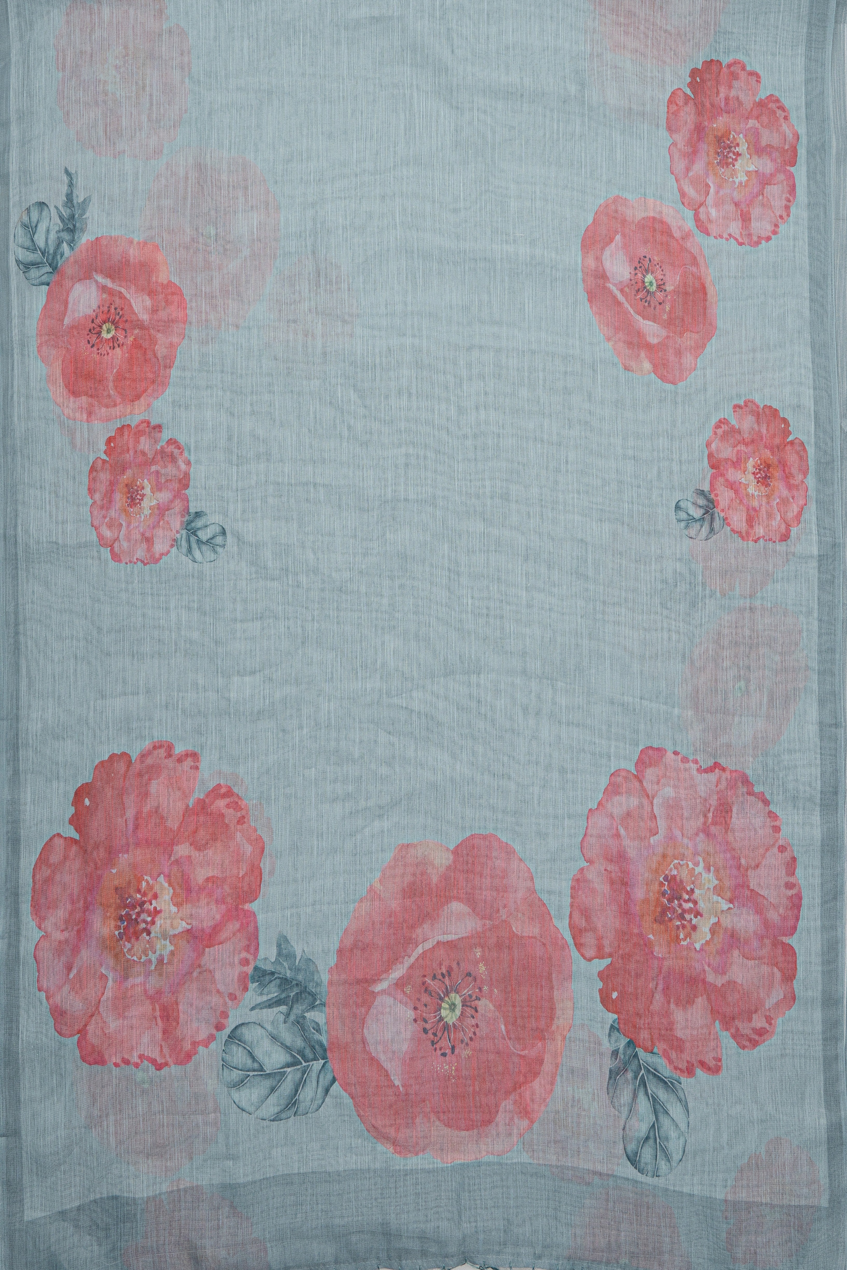 Pastel Blue Tussar Silk Saree with Floral print