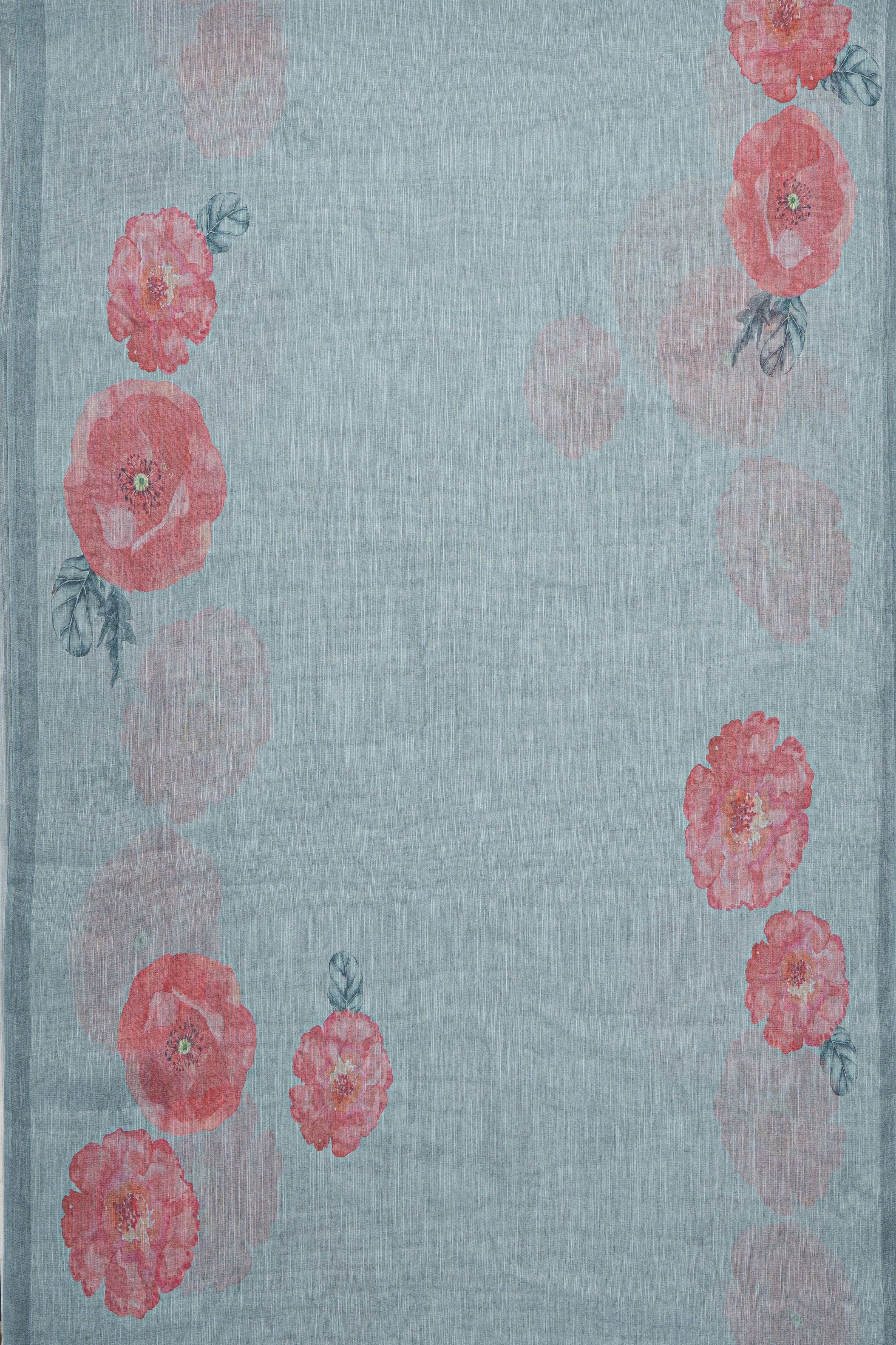 Pastel Blue Tussar Silk Saree with Floral print