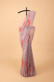 Pastel Purple Tussar Silk Saree with Floral print