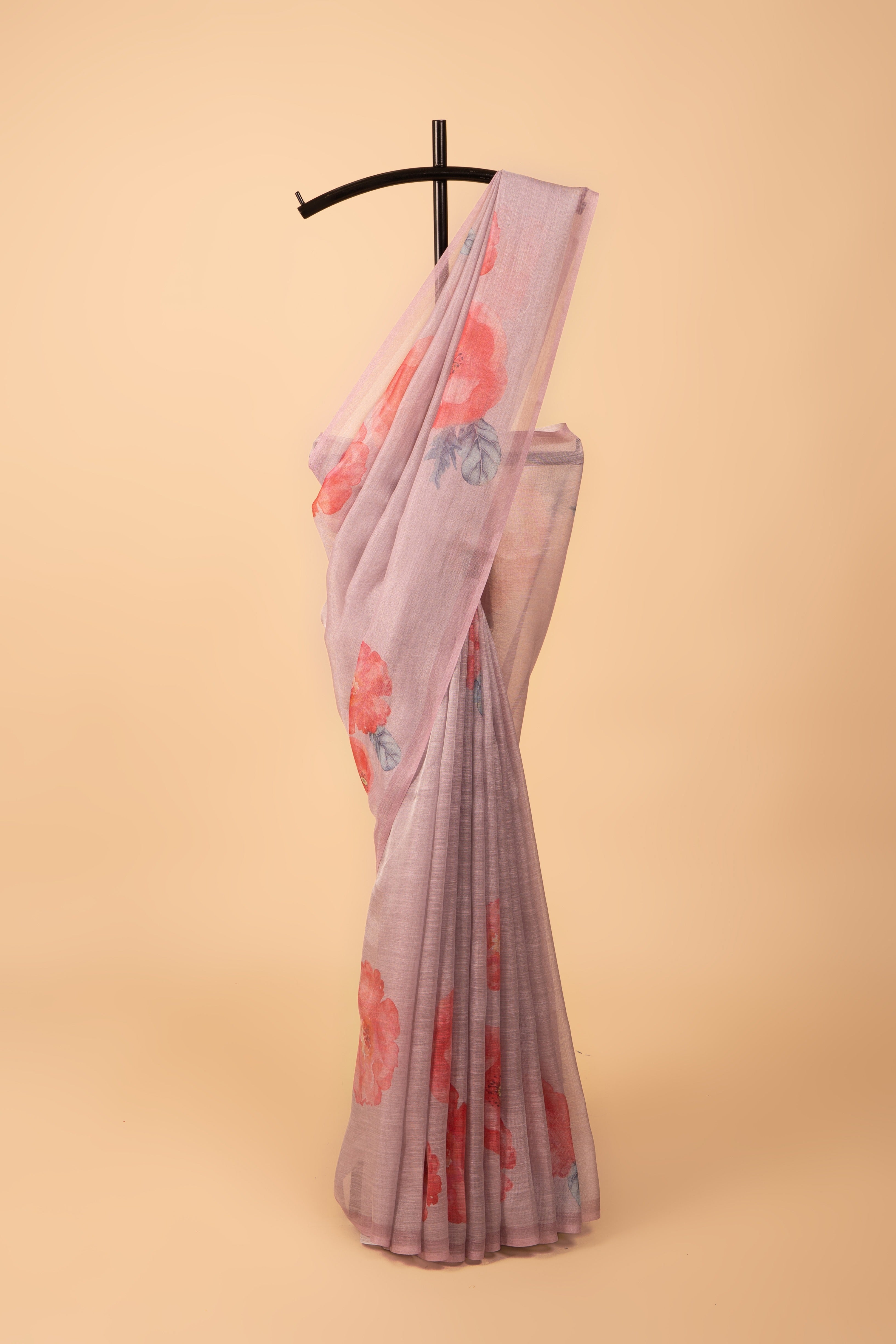 Pastel Purple Tussar Silk Saree with Floral print