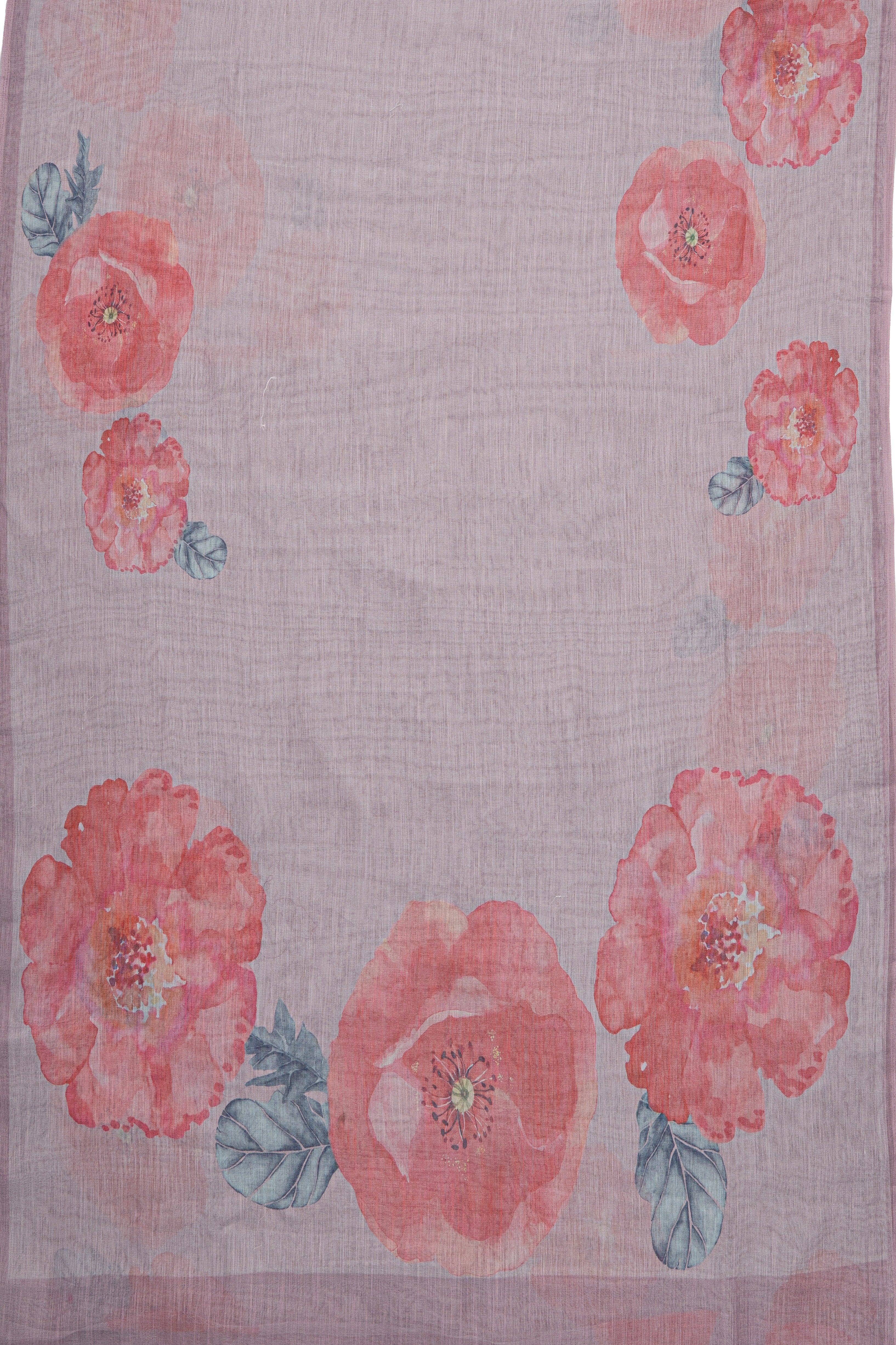 Pastel Purple Tussar Silk Saree with Floral print