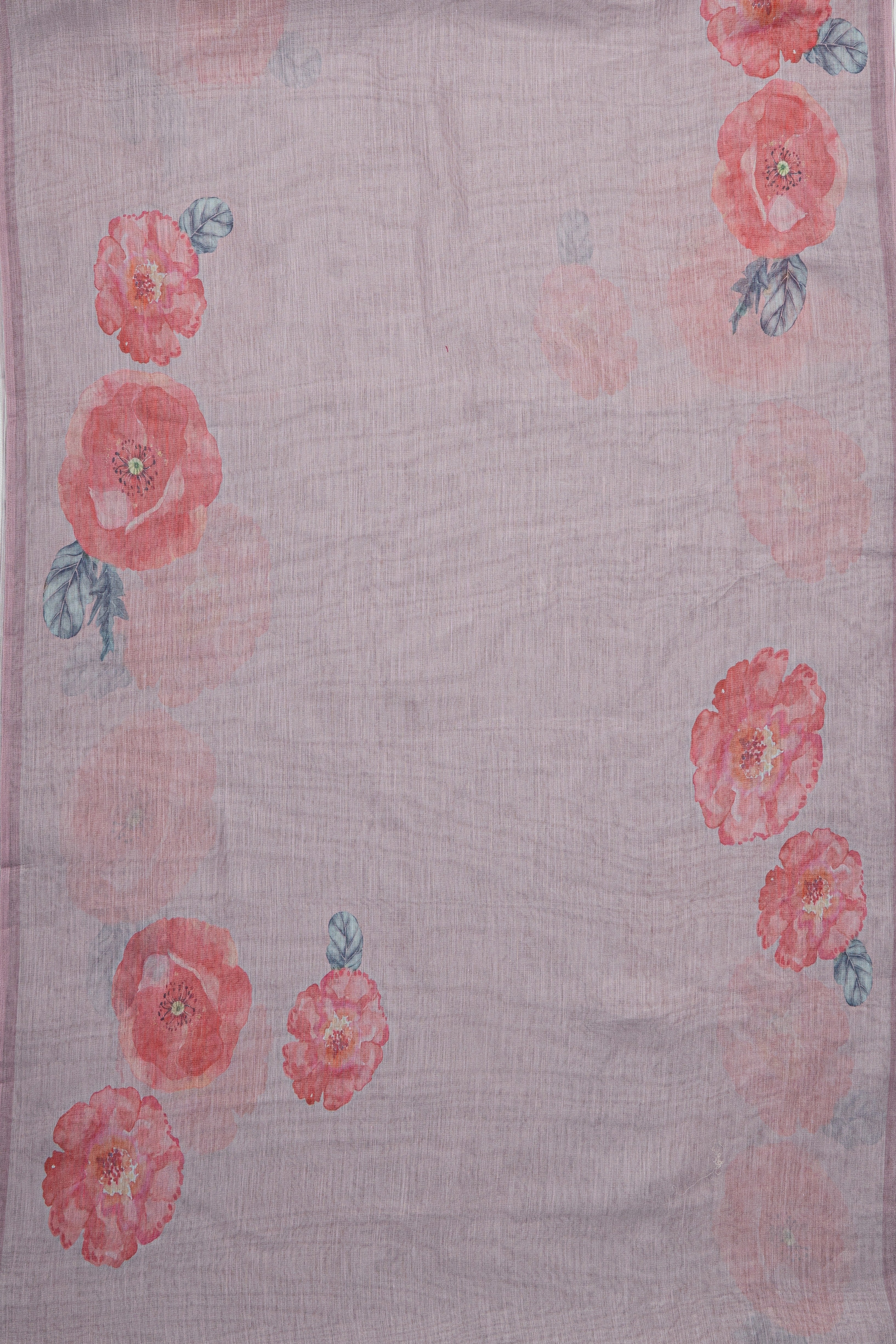Pastel Purple Tussar Silk Saree with Floral print