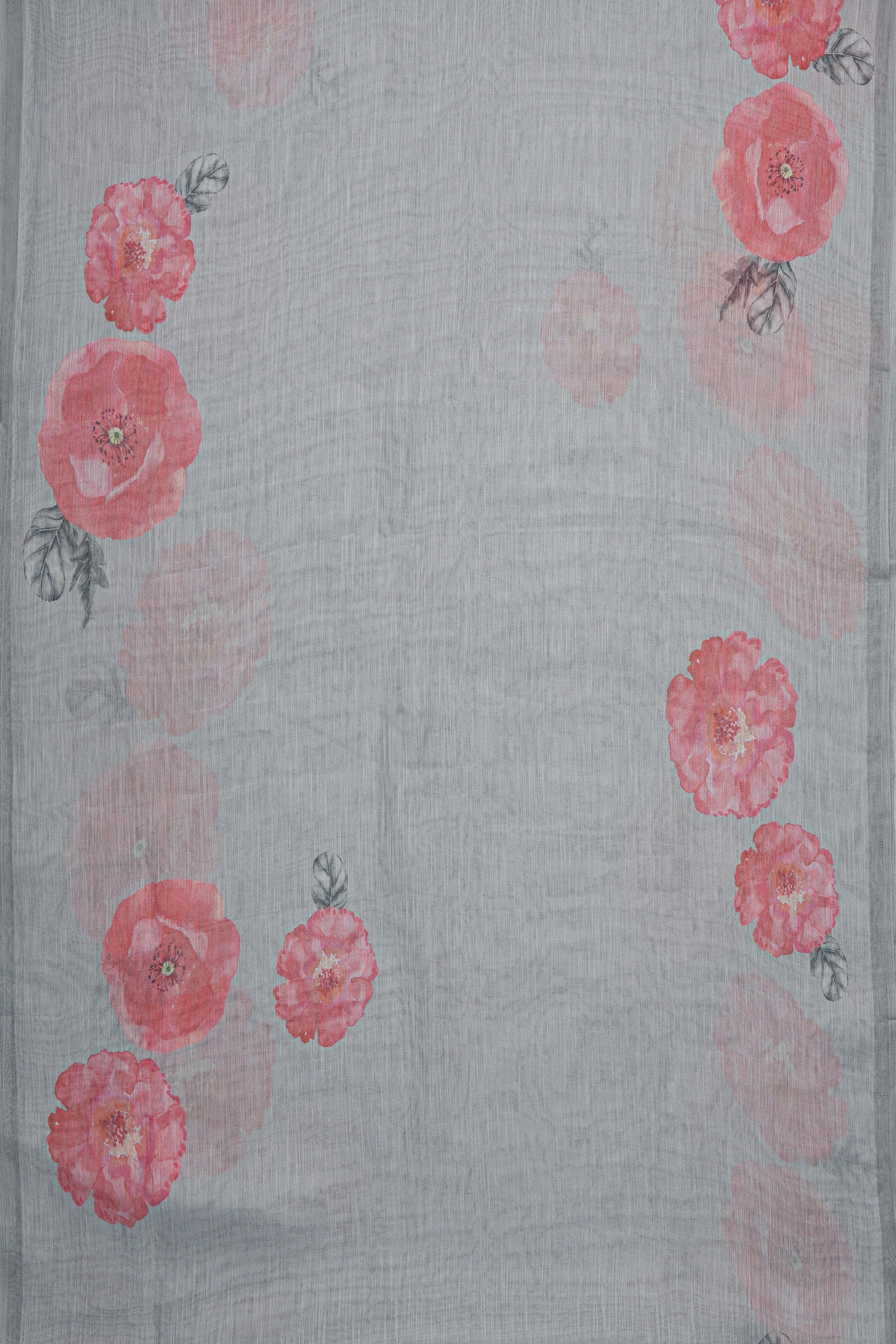Grey Tussar Silk Saree with Floral print