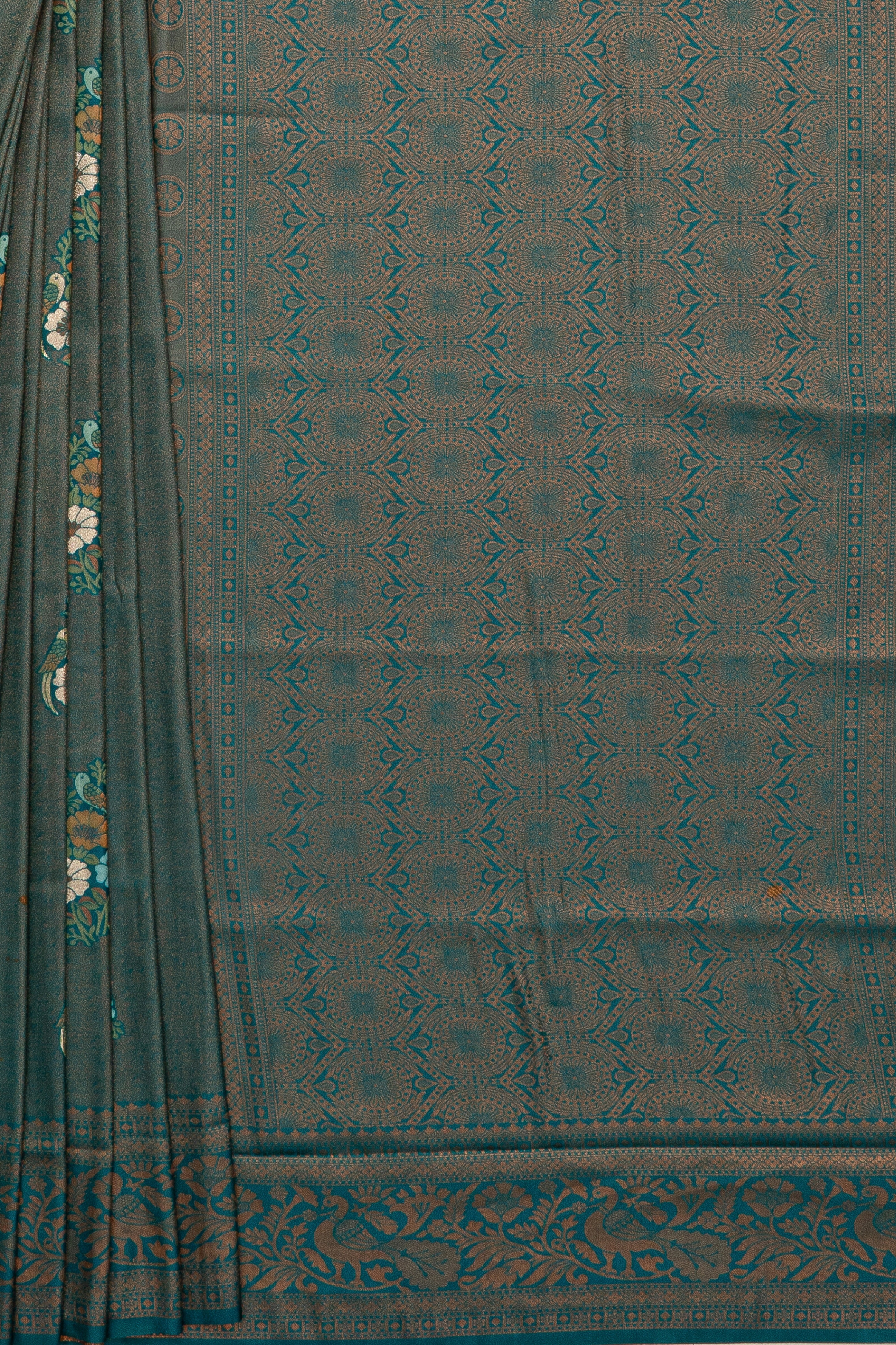Forest Green Soft Silk Saree with Copper Zariwork