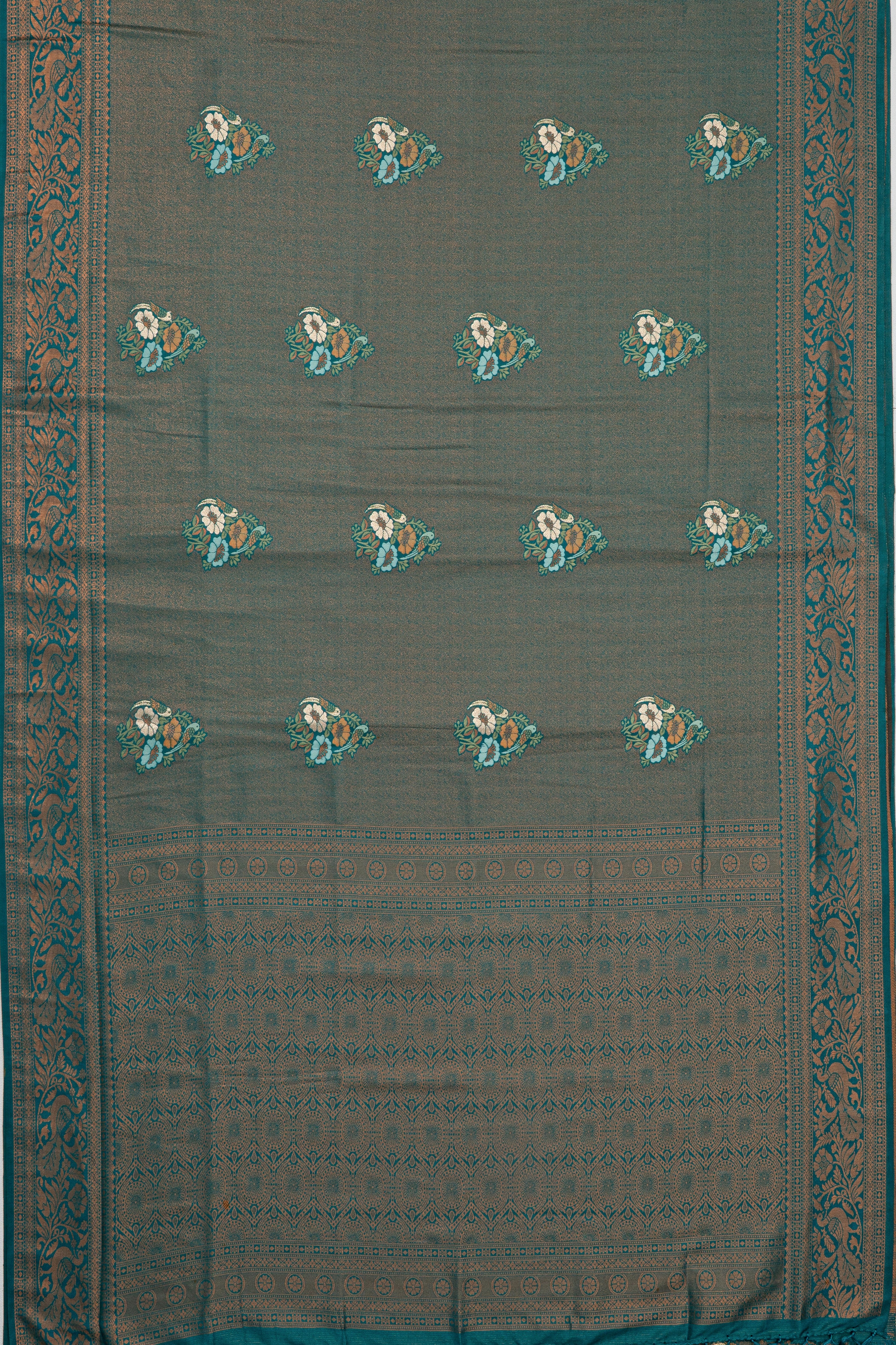 Forest Green Soft Silk Saree with Copper Zariwork