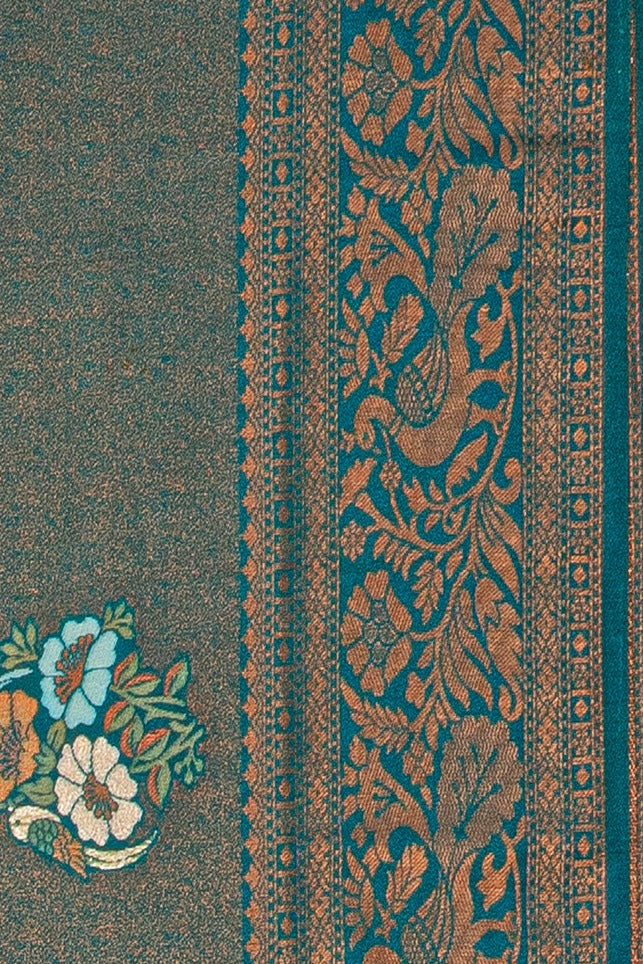 Forest Green Soft Silk Saree with Copper Zariwork