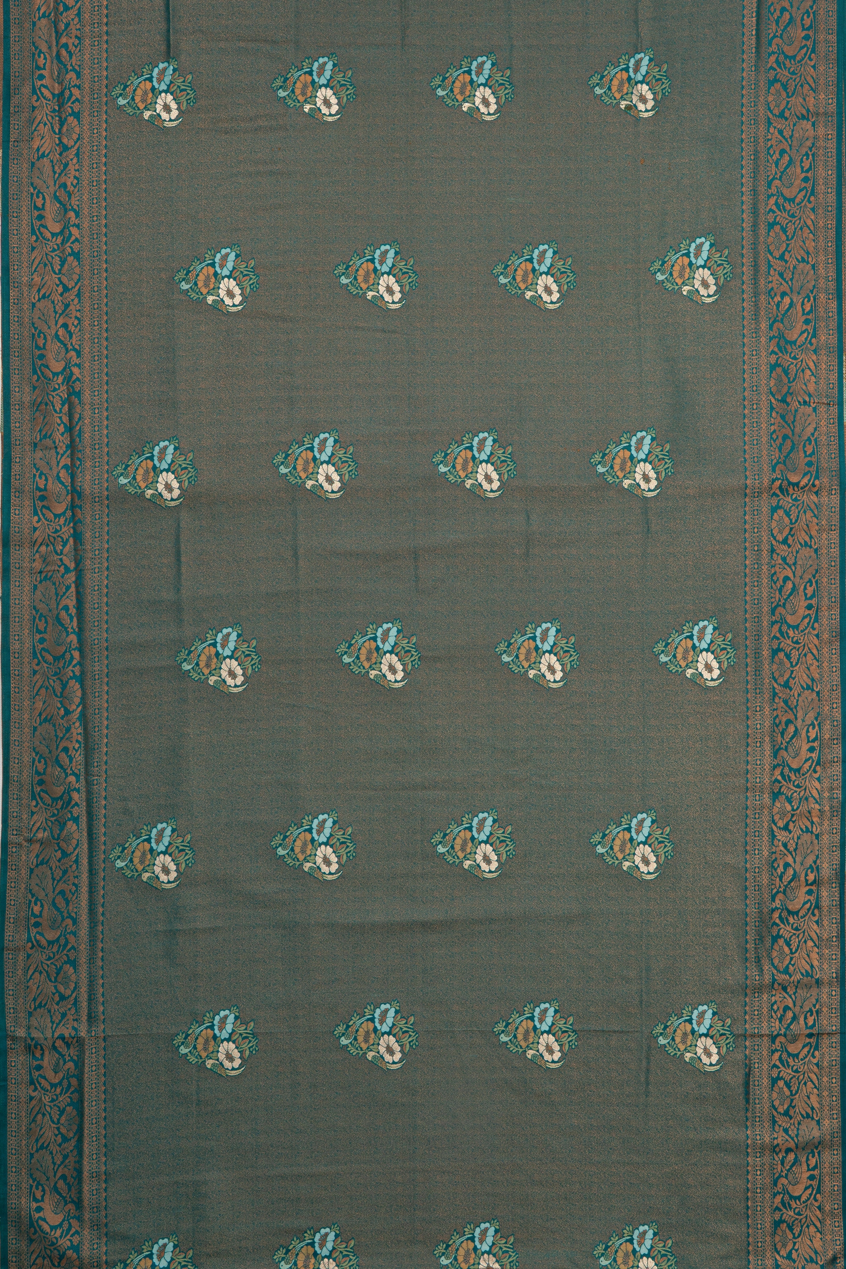 Forest Green Soft Silk Saree with Copper Zariwork