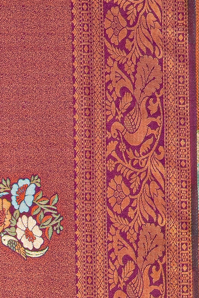 Plum Purple Soft Silk Saree with Floral motifs