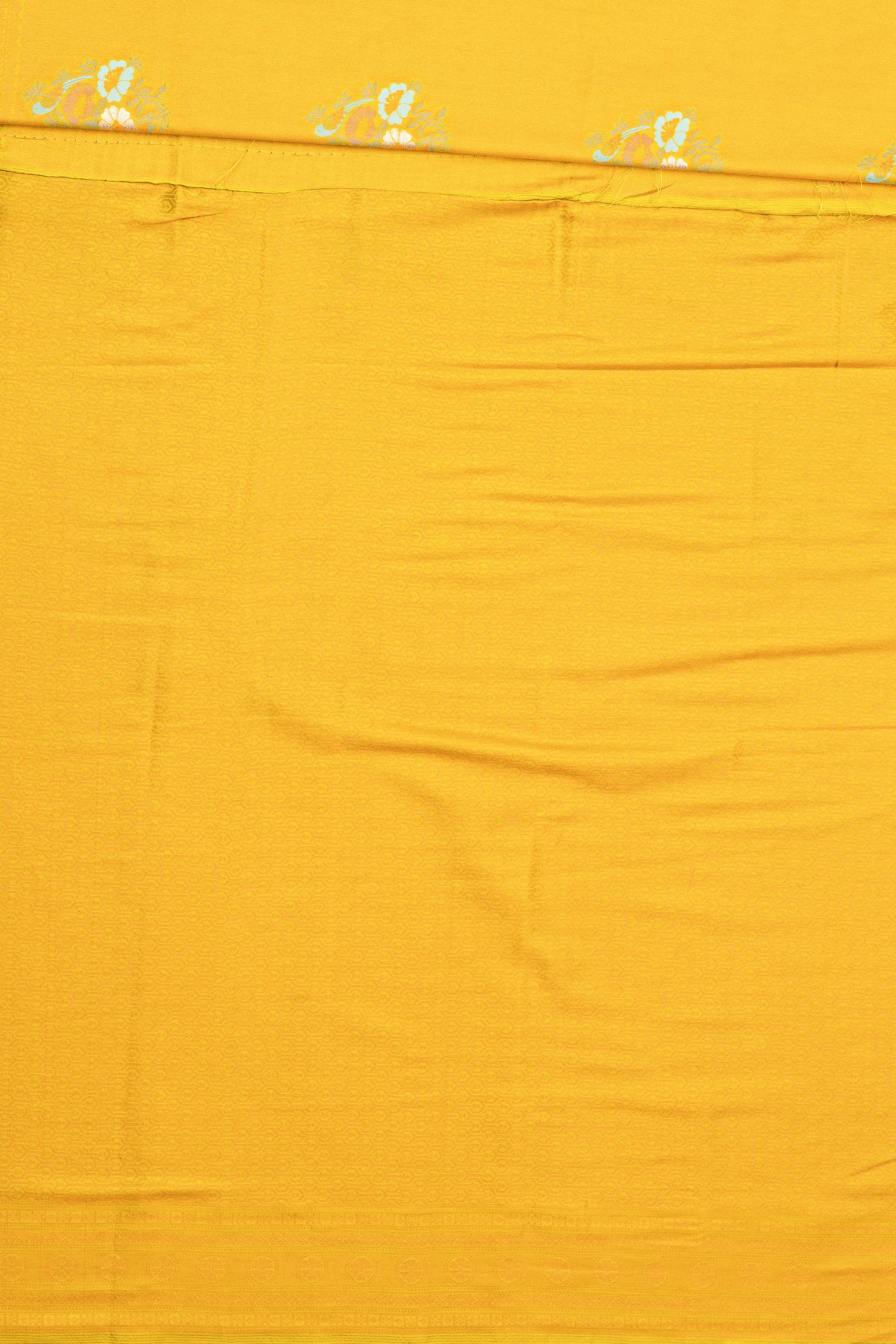 Yellow Soft Silk Saree with Floral motifs