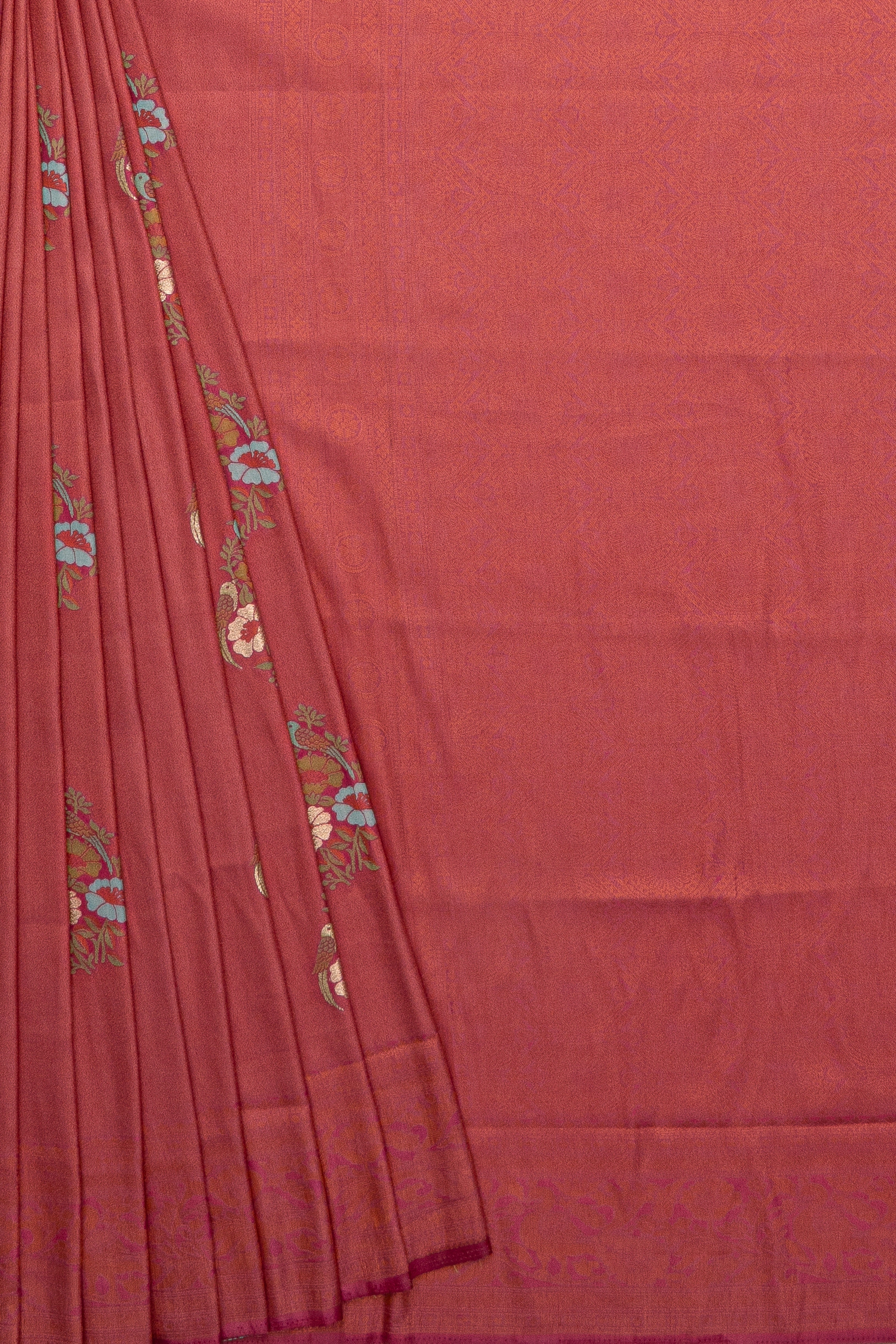 Rose Soft Silk Saree with Copper Zariwork